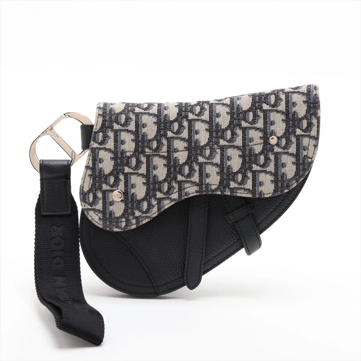Oblique Saddle Canvas x Leather Clutch Bag, Navy x Black