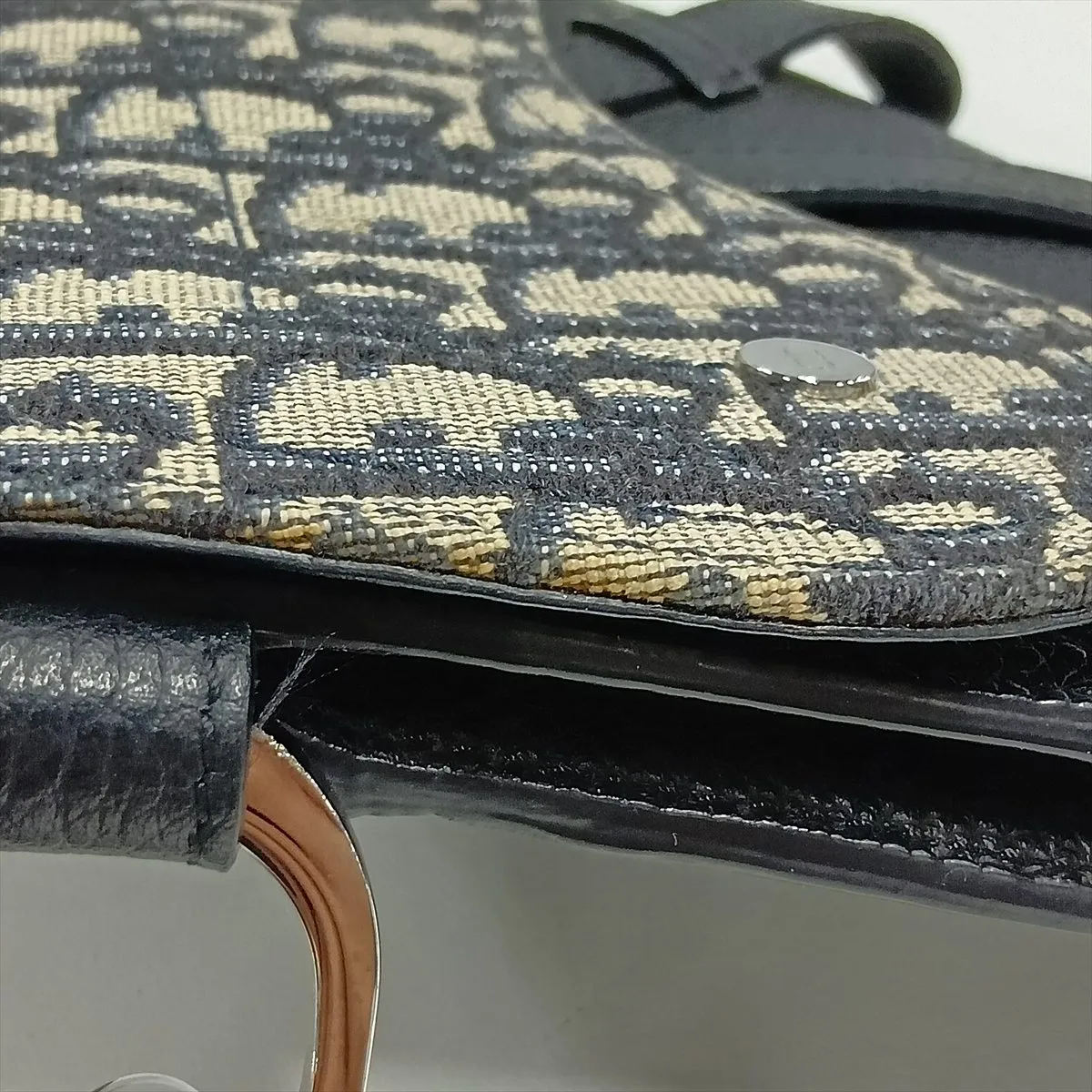 Oblique Saddle Canvas x Leather Clutch Bag, Navy x Black — view 14