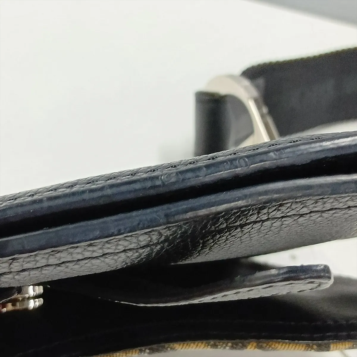 Oblique Saddle Canvas x Leather Clutch Bag, Navy x Black — view 15