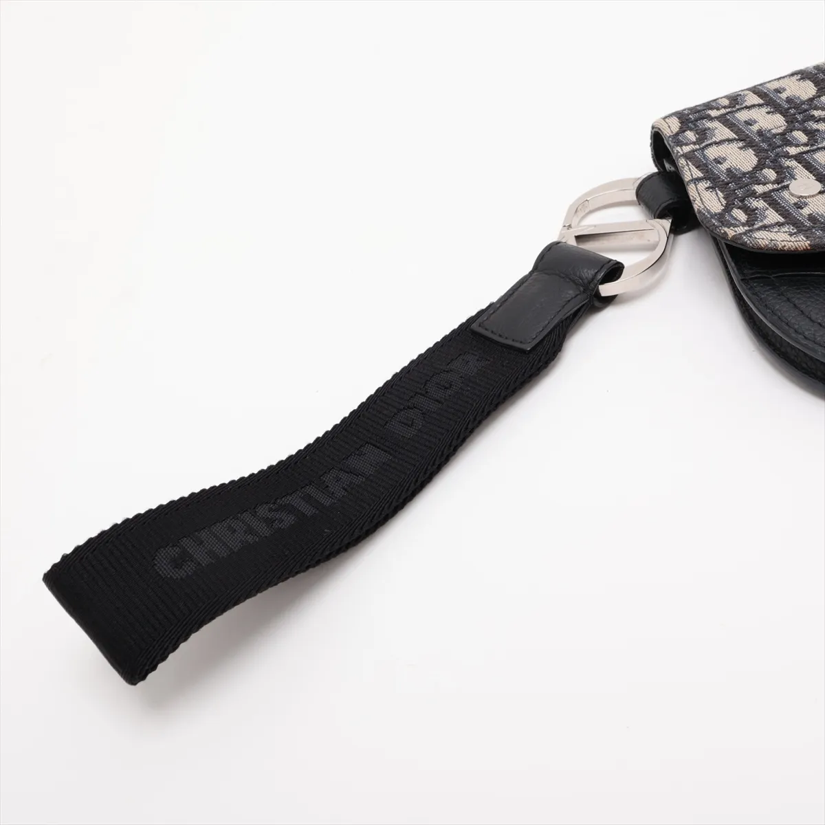 Oblique Saddle Canvas x Leather Clutch Bag, Navy x Black — view 5