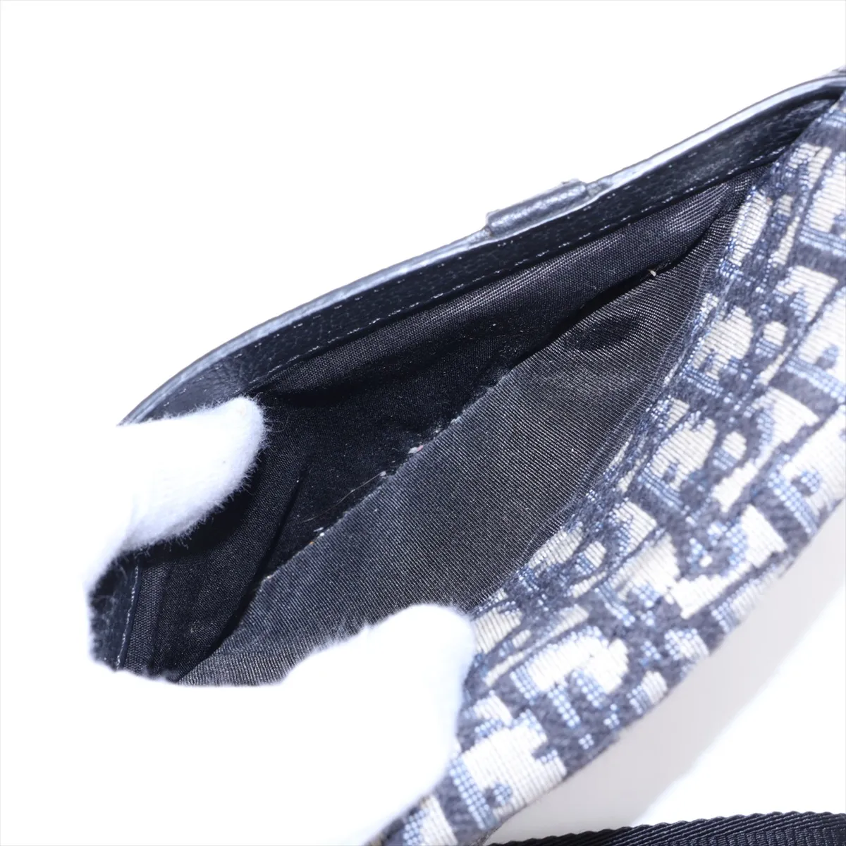 Oblique Saddle Canvas x Leather Clutch Bag, Navy x Black — view 7