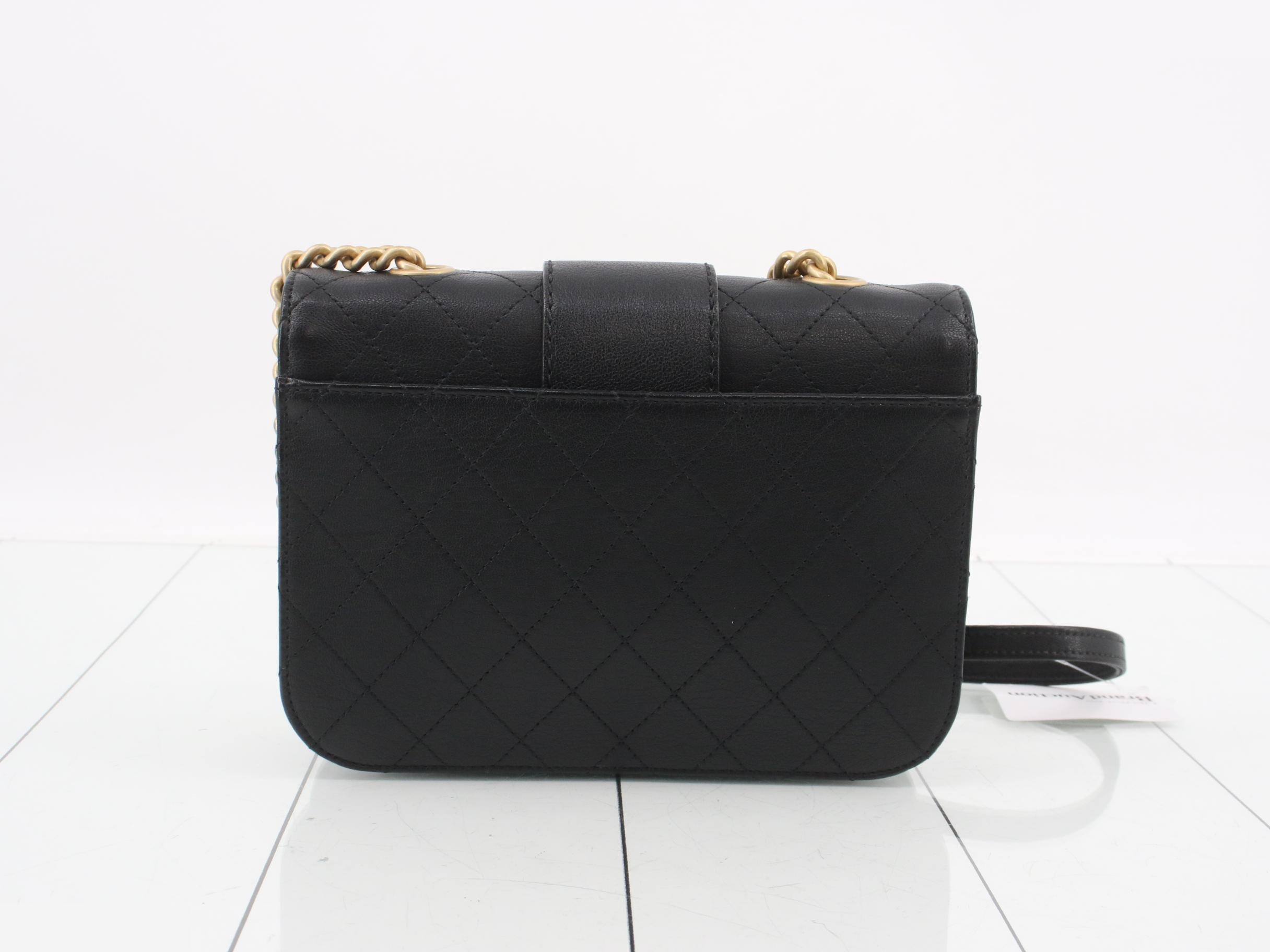 Matelassé Leather Shoulder Bag, Black — view 2