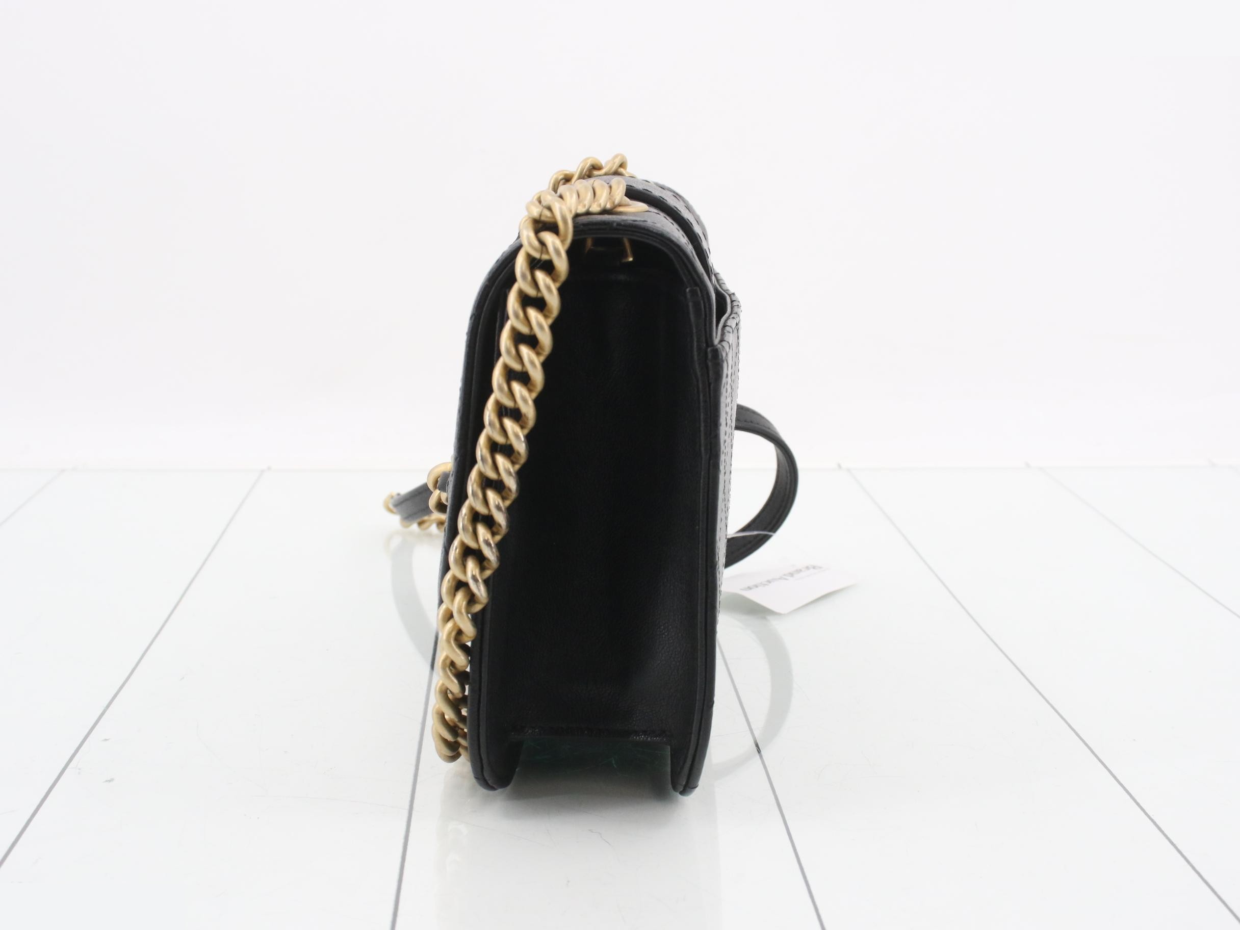 Matelassé Leather Shoulder Bag, Black — view 3
