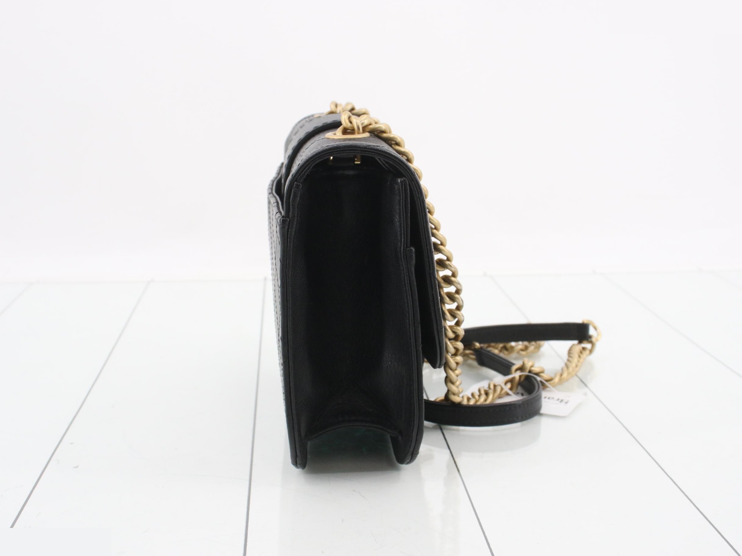 Matelassé Leather Shoulder Bag, Black — view 4