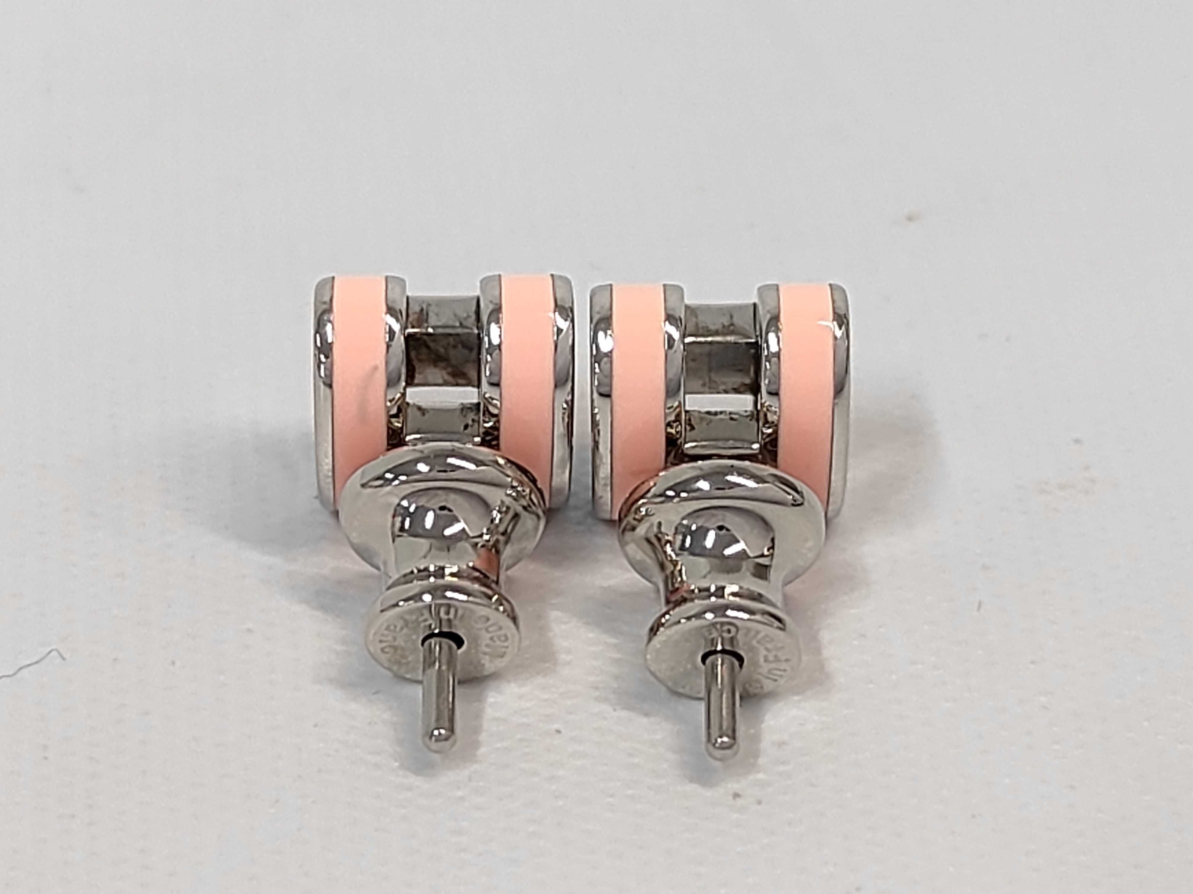 Mini Pop H Earrings, Rose Tropic x Silver Hardware, Hermes Earrings — view 2
