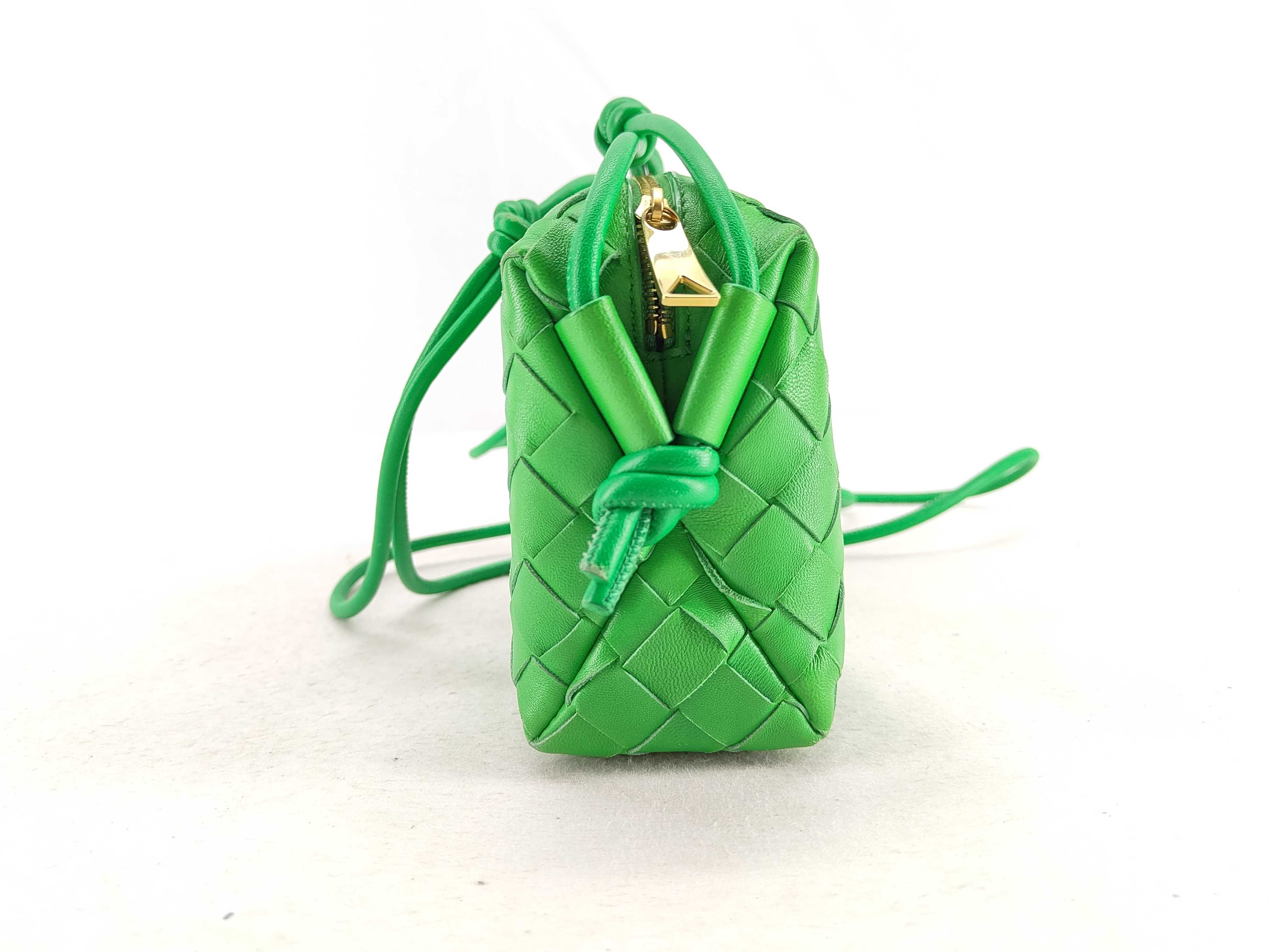 Intrecciato Mini Loop Leather Shoulder Bag Green Pouch — view 6
