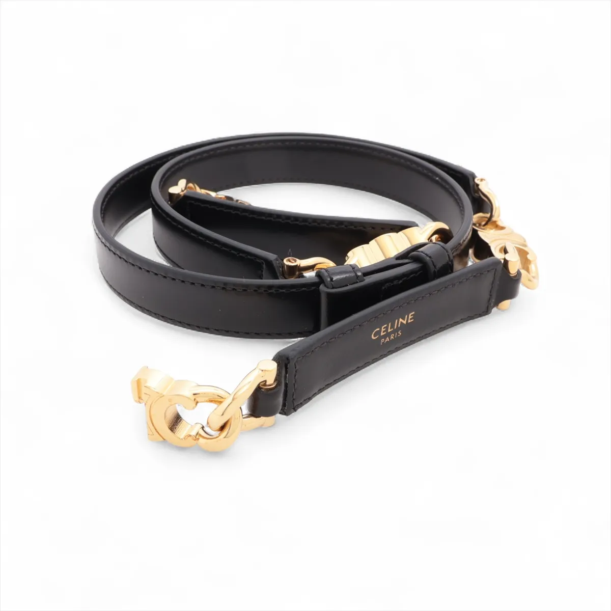 Triomphe Belt U Leather x GP Black x Gold. Shows signs of wear: