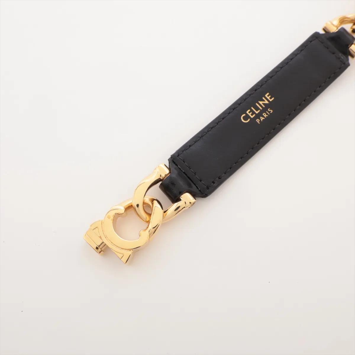 Triomphe Belt U Leather x GP Black x Gold. Shows signs of wear: — view 2