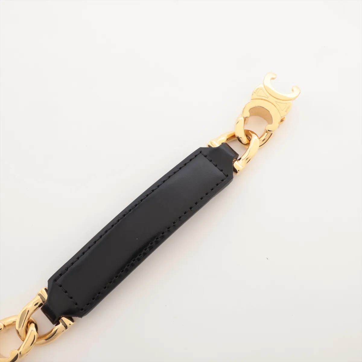 Triomphe Belt U Leather x GP Black x Gold. Shows signs of wear: — view 3