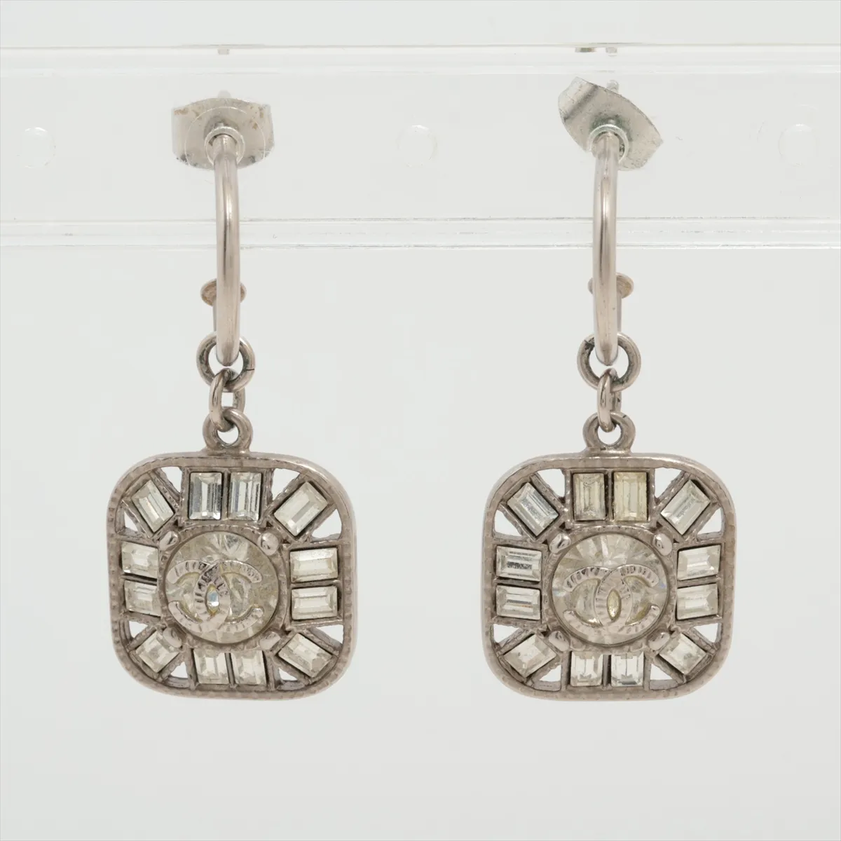 Coco Mark 09P Earrings (Pair) Metal x Rhinestone Silver. Shows signs of wear: