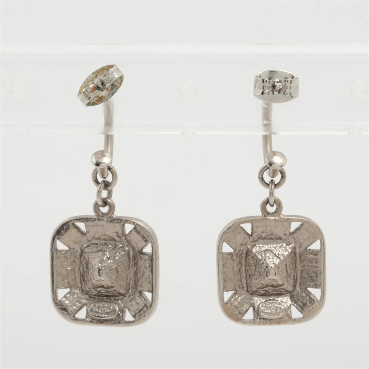 Coco Mark 09P Earrings (Pair) Metal x Rhinestone Silver. Shows signs of wear: — view 2