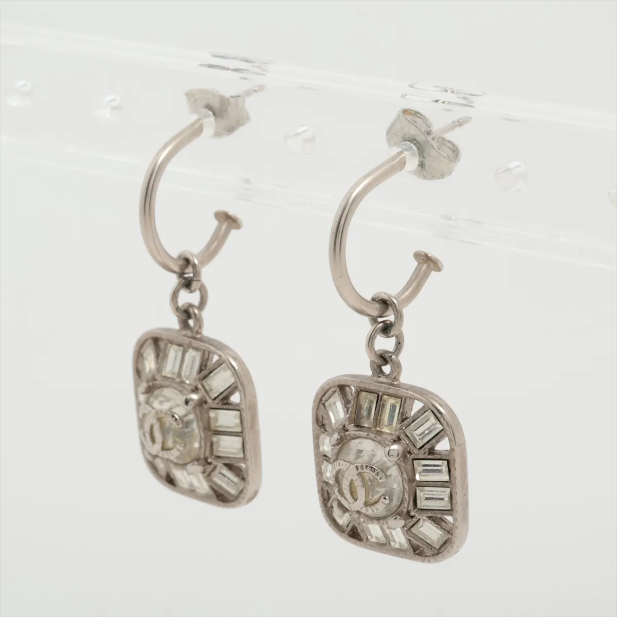 Coco Mark 09P Earrings (Pair) Metal x Rhinestone Silver. Shows signs of wear: — view 3