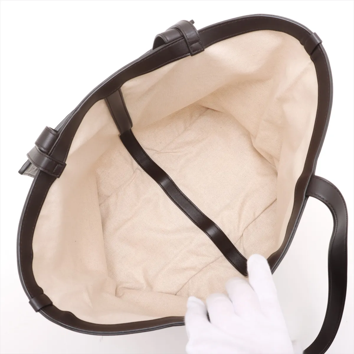 Flip Flap Canvas x Leather Tote Bag White x Brown — view 7