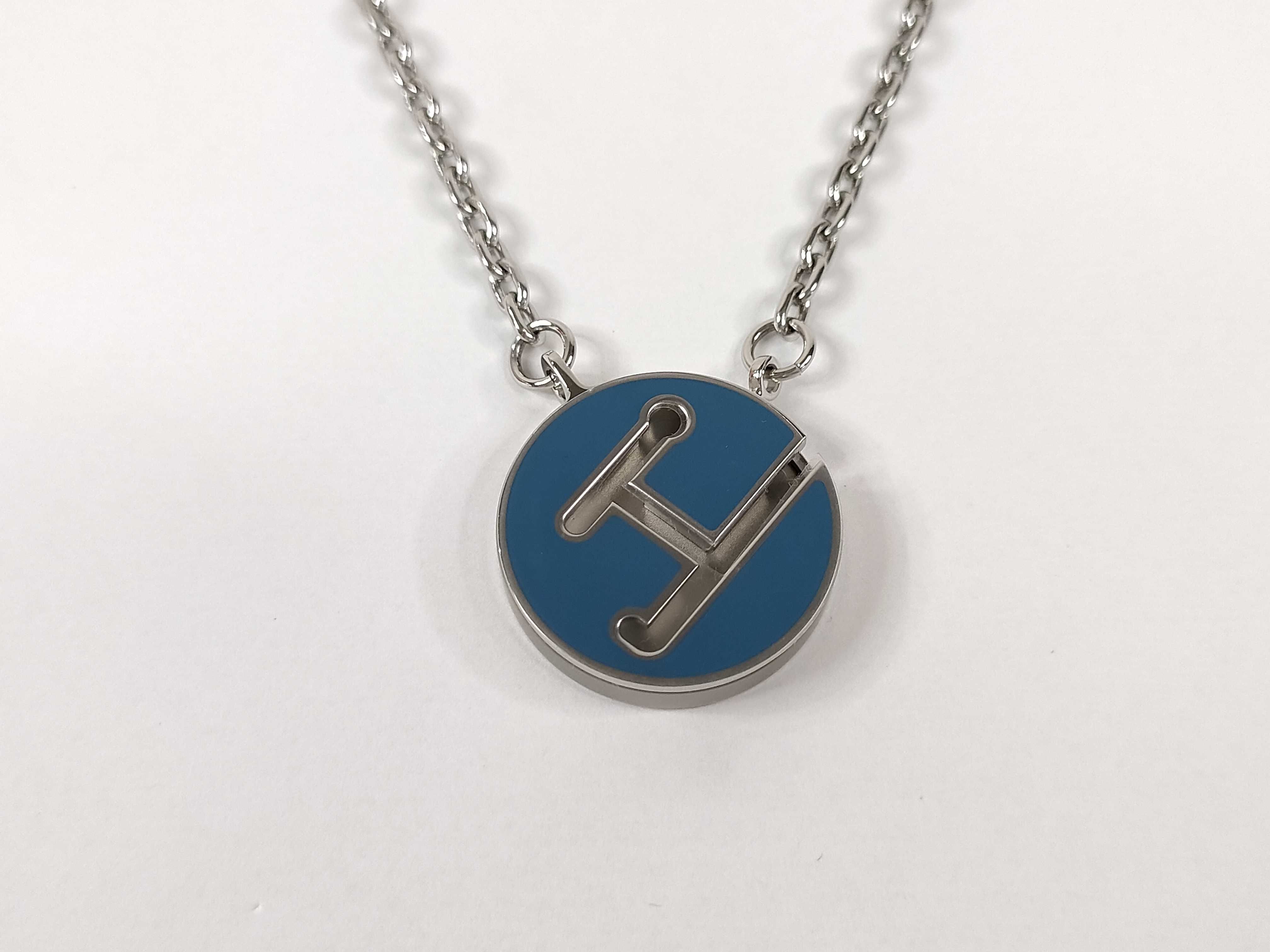 Labyrinth Necklace, Blue Tone Petite x Matte Silver Hardware, Hermes, Unused Necklace