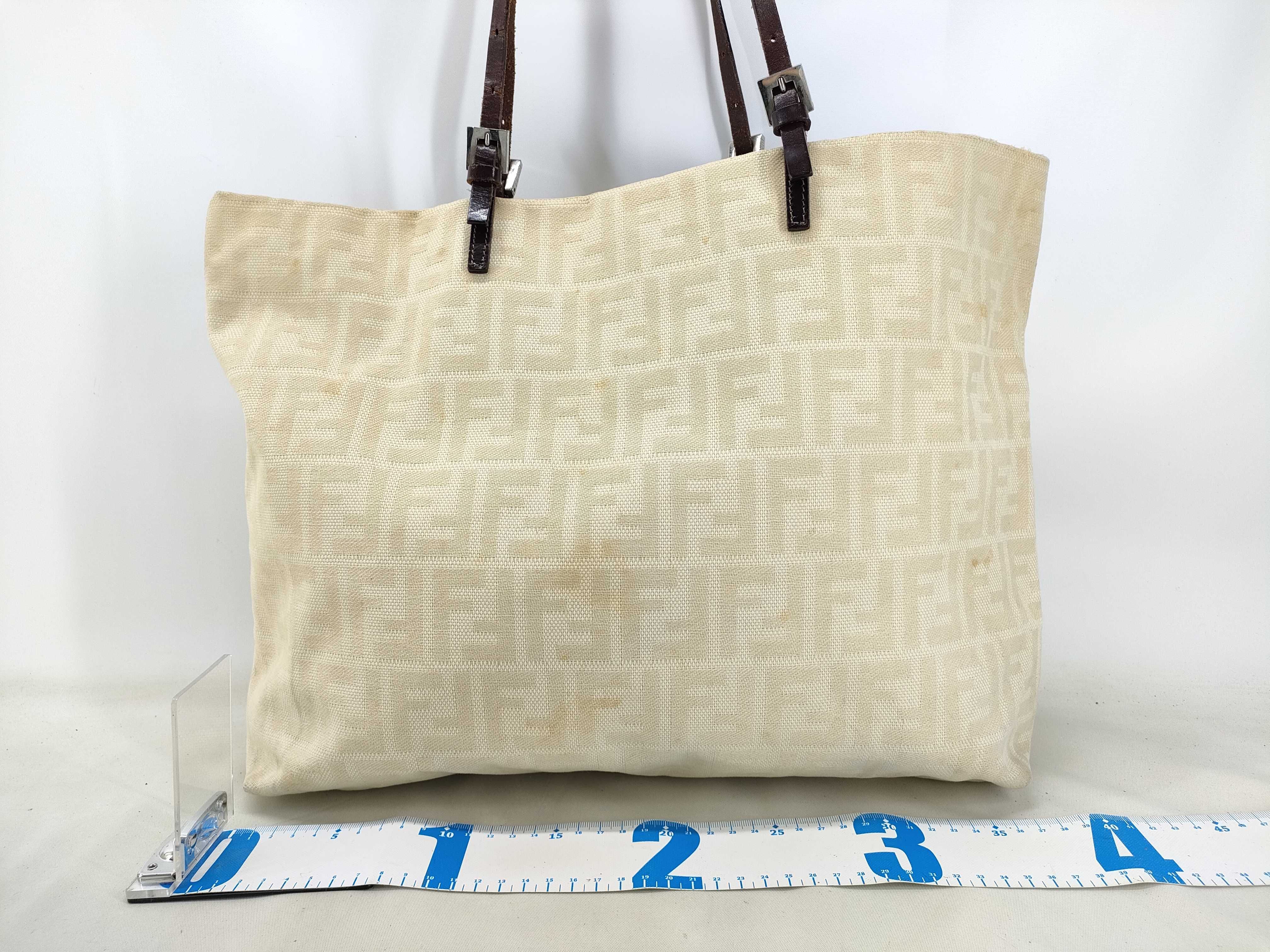 Zucca pattern tote bag, canvas x leather, beige x brown tote bag — view 2
