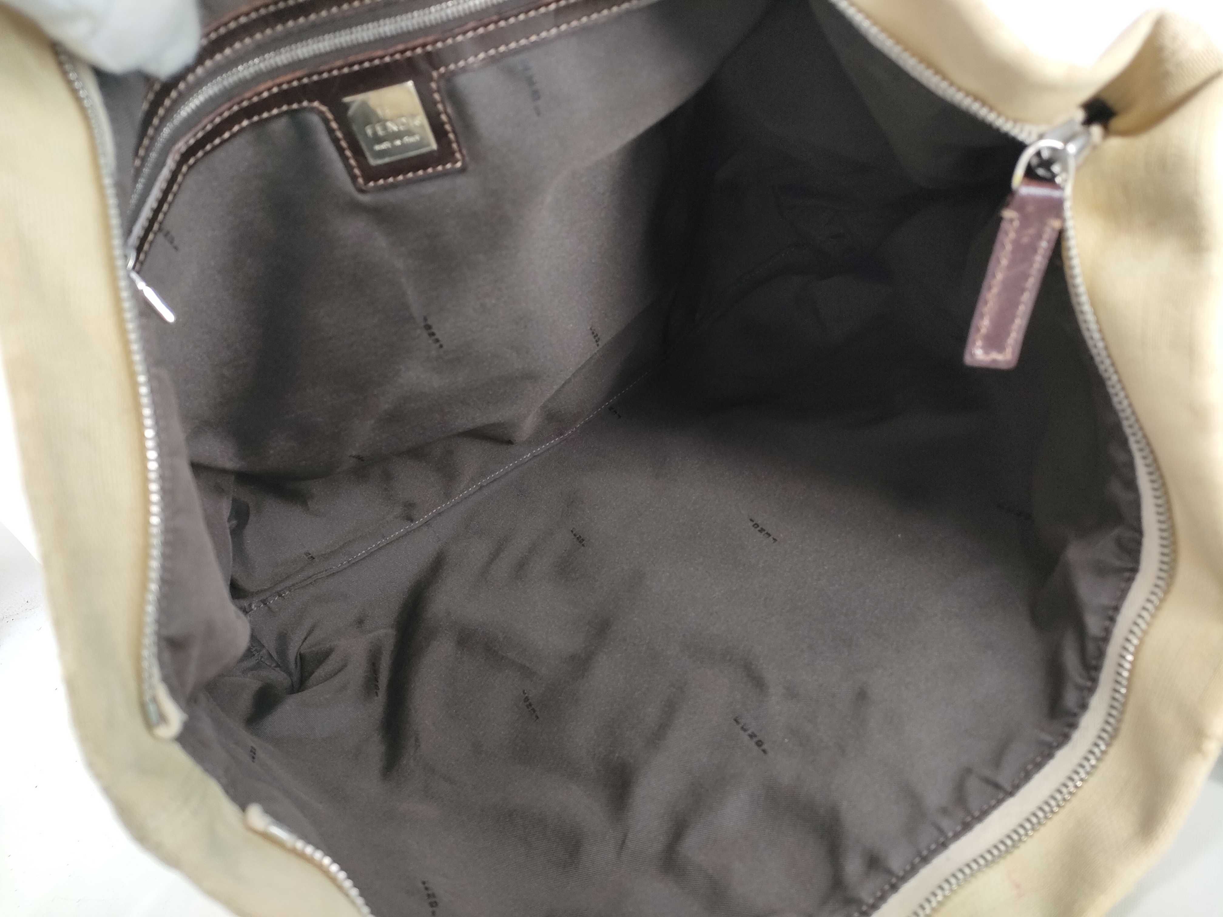 Zucca pattern tote bag, canvas x leather, beige x brown tote bag — view 9