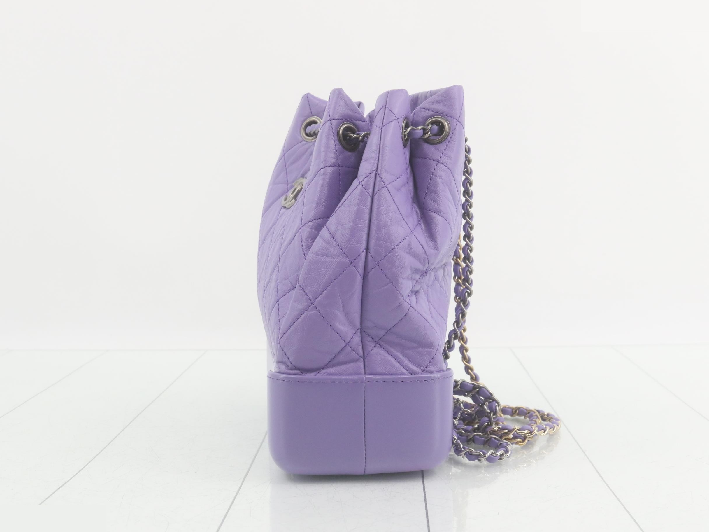 Leather purple drawstring bag backpack — view 3