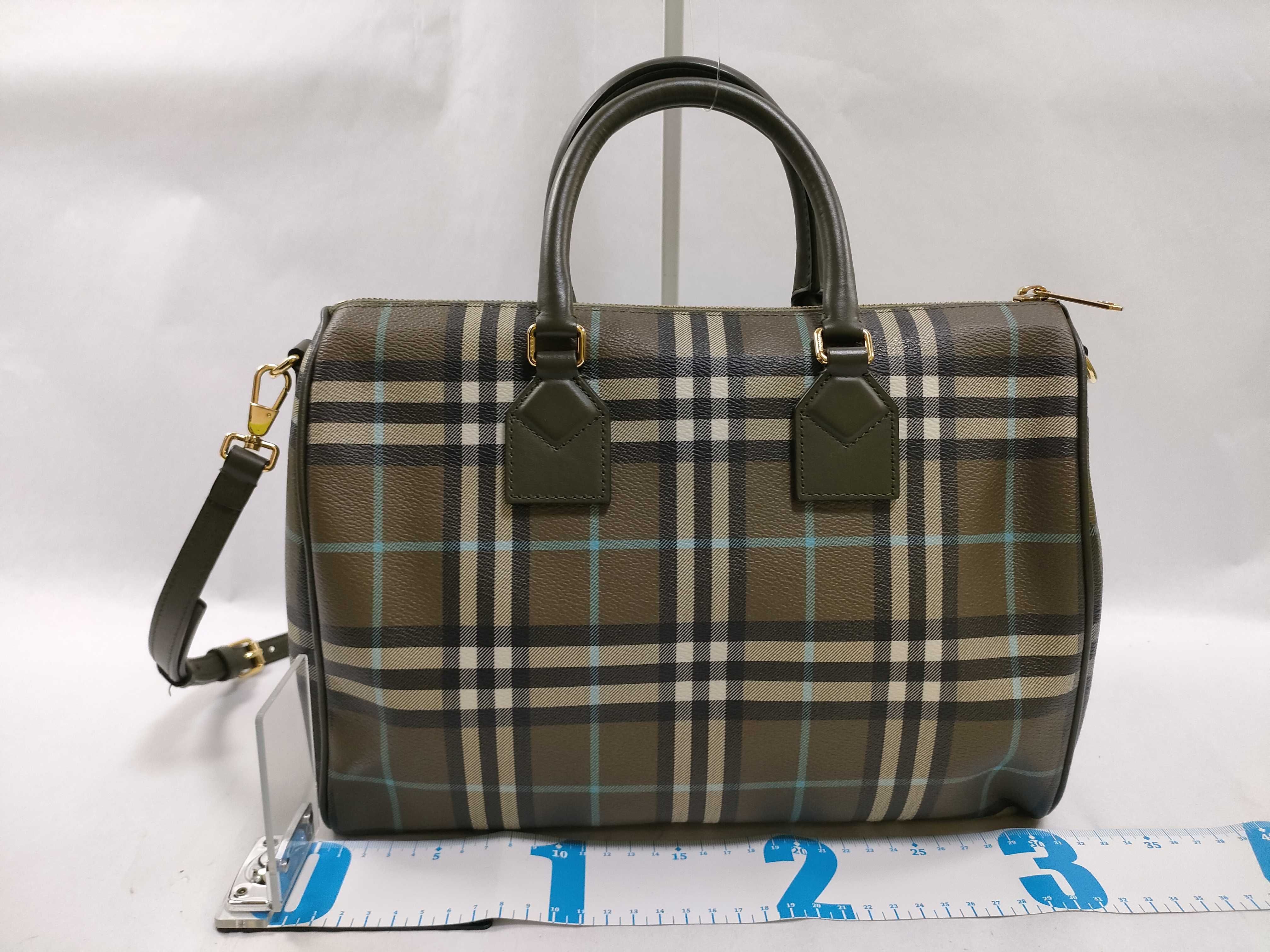 PH- Leather Check Bowling Bag Green Handbag — view 2