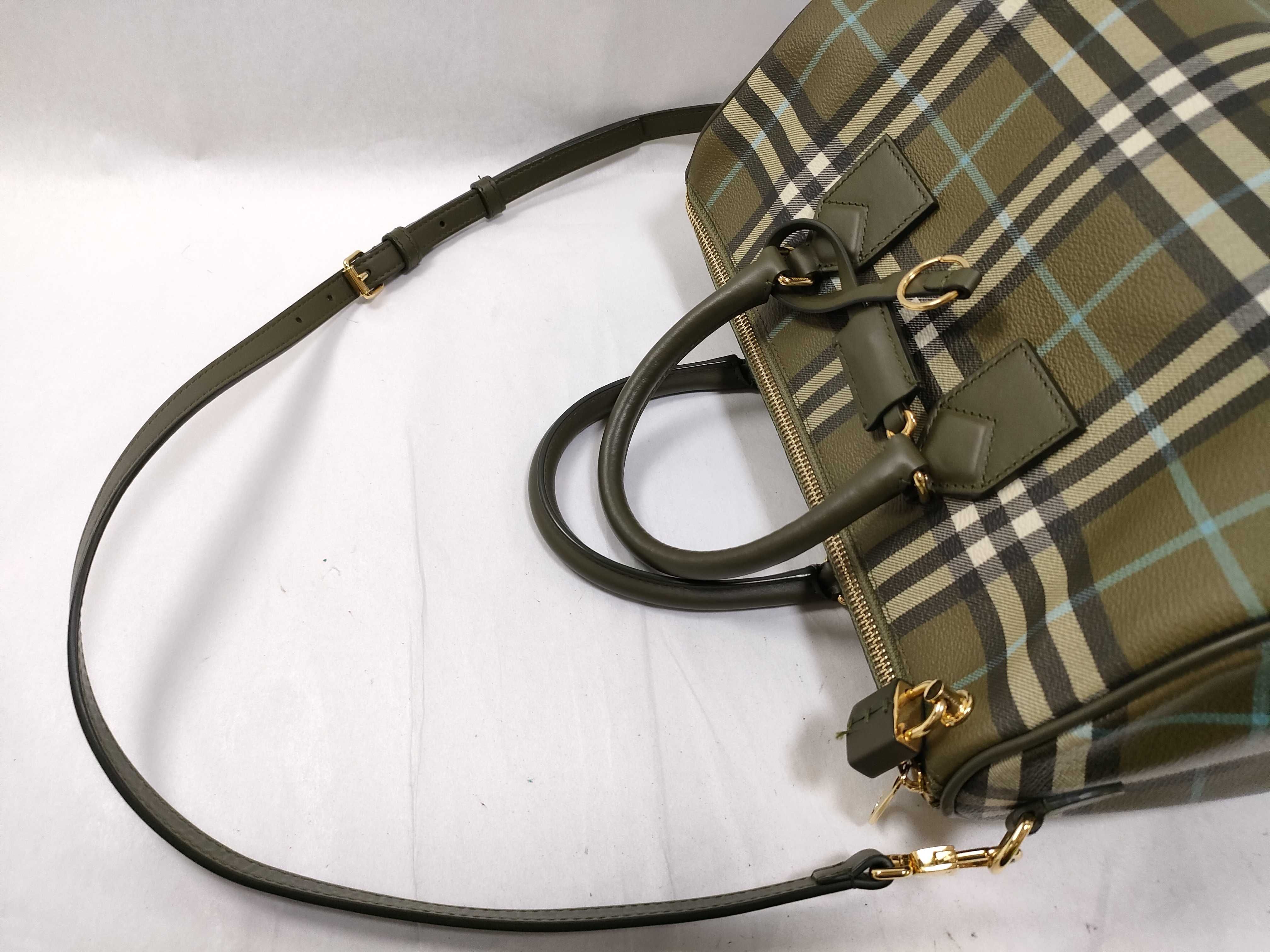 PH- Leather Check Bowling Bag Green Handbag — view 3