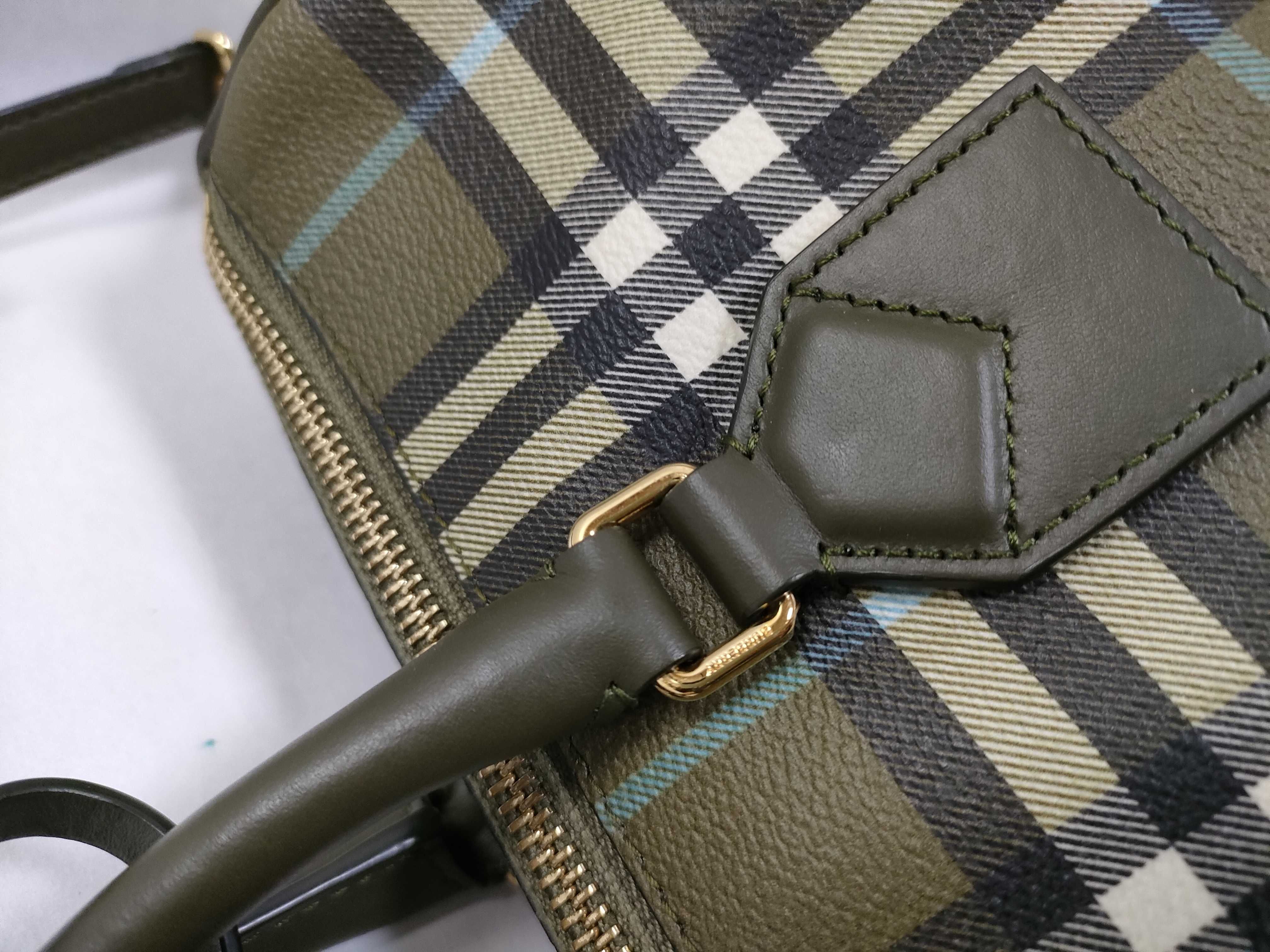 PH- Leather Check Bowling Bag Green Handbag — view 6