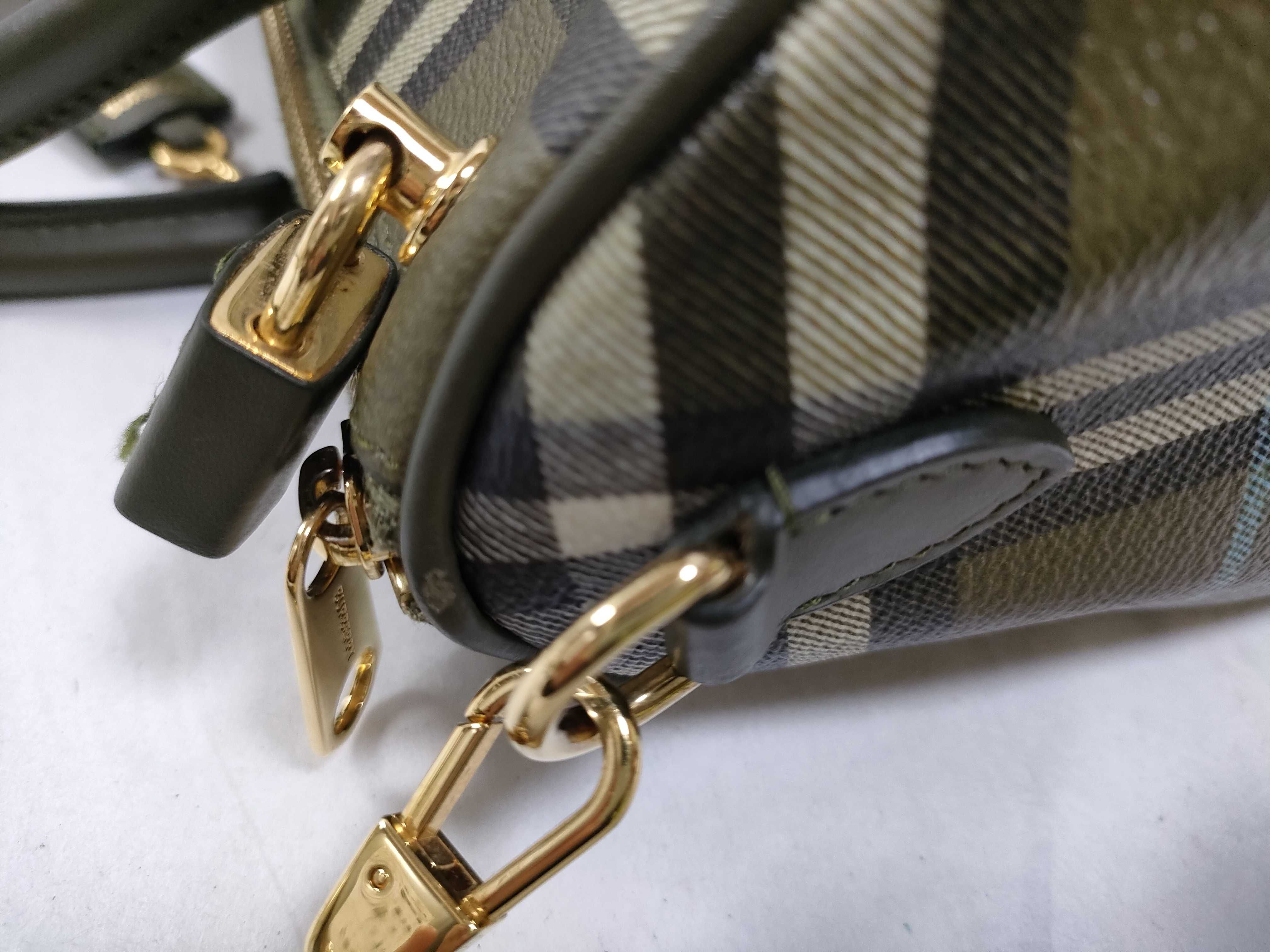 PH- Leather Check Bowling Bag Green Handbag — view 7
