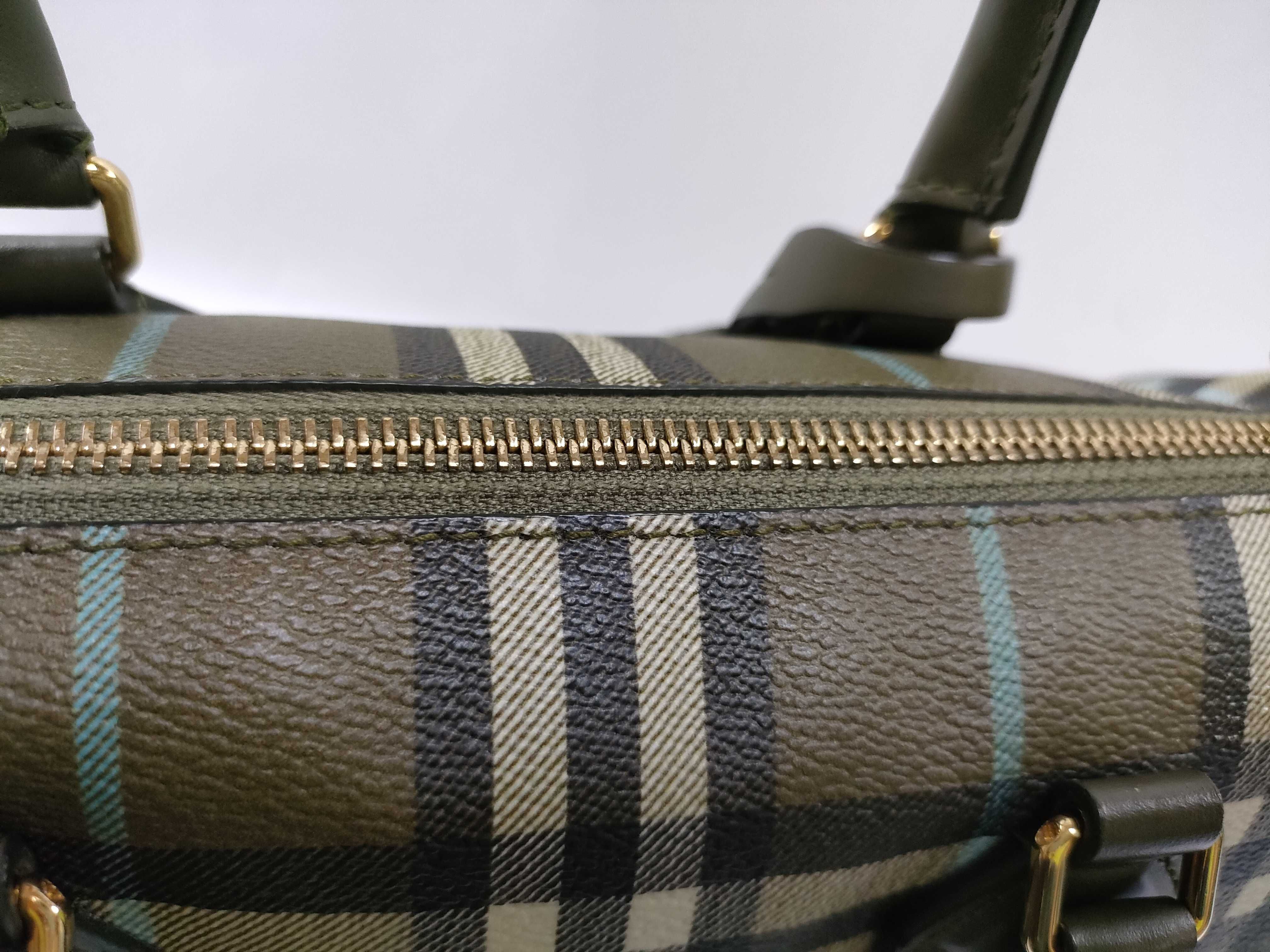 PH- Leather Check Bowling Bag Green Handbag — view 8