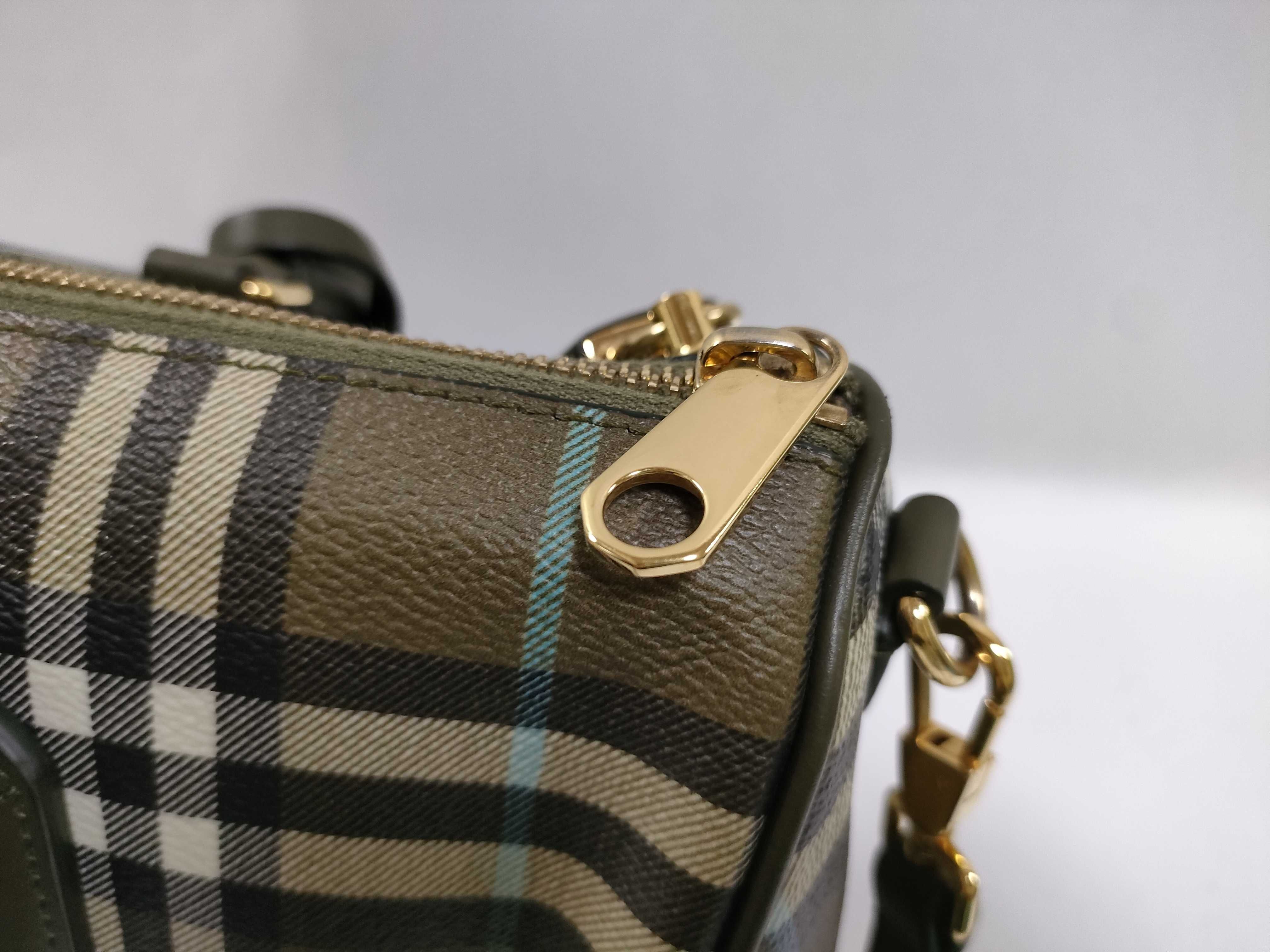 PH- Leather Check Bowling Bag Green Handbag — view 9