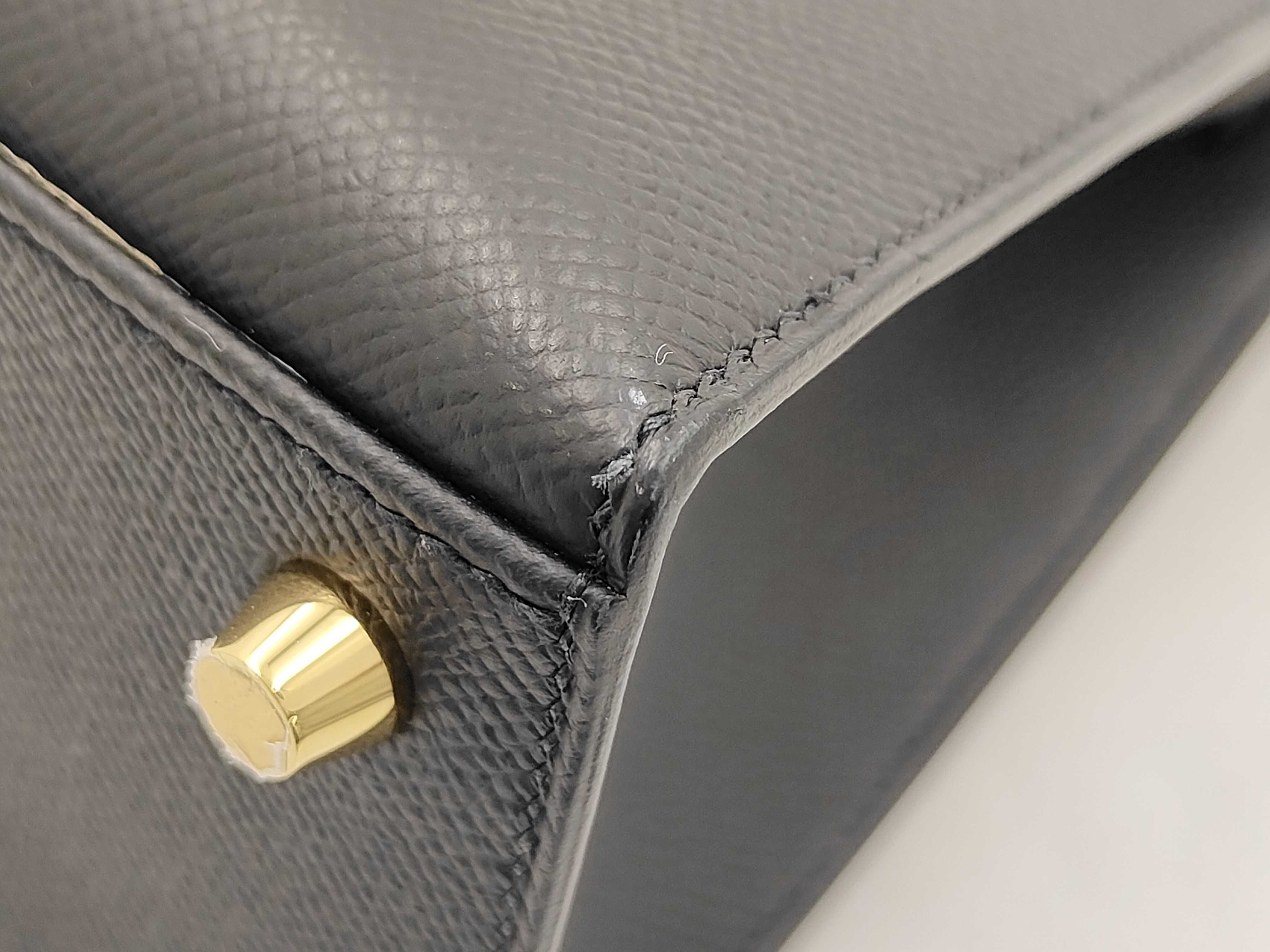 Kelly 25 Handbag, Black with Gold Hardware, U Stamp — view 6