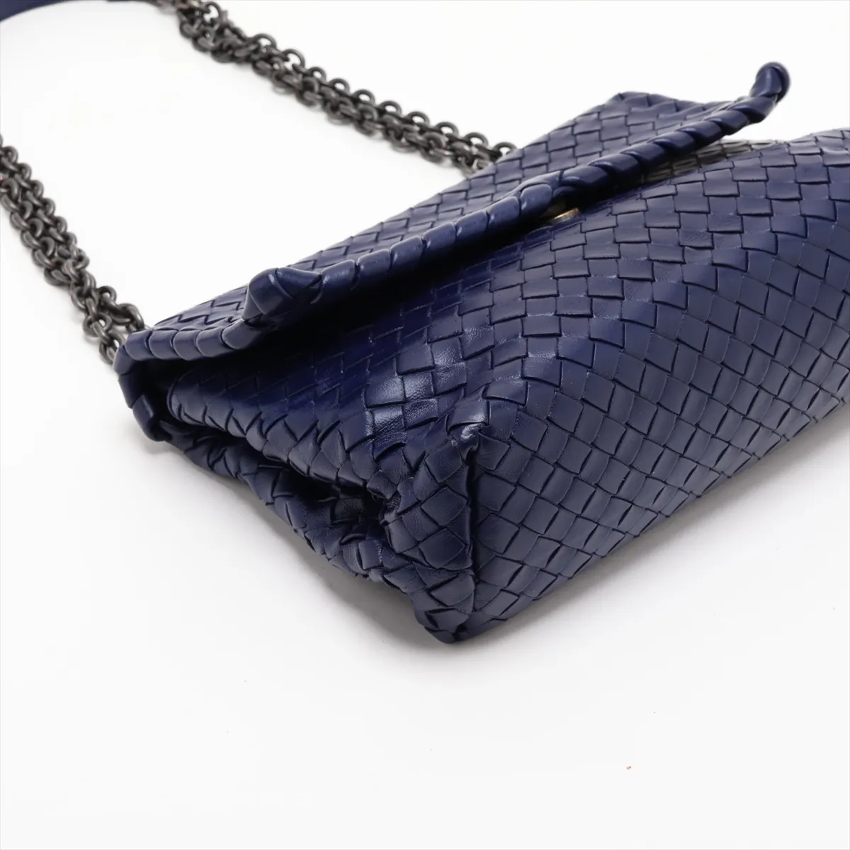 Intrecciato Olympian Chain Shoulder Bag, Blue — view 4