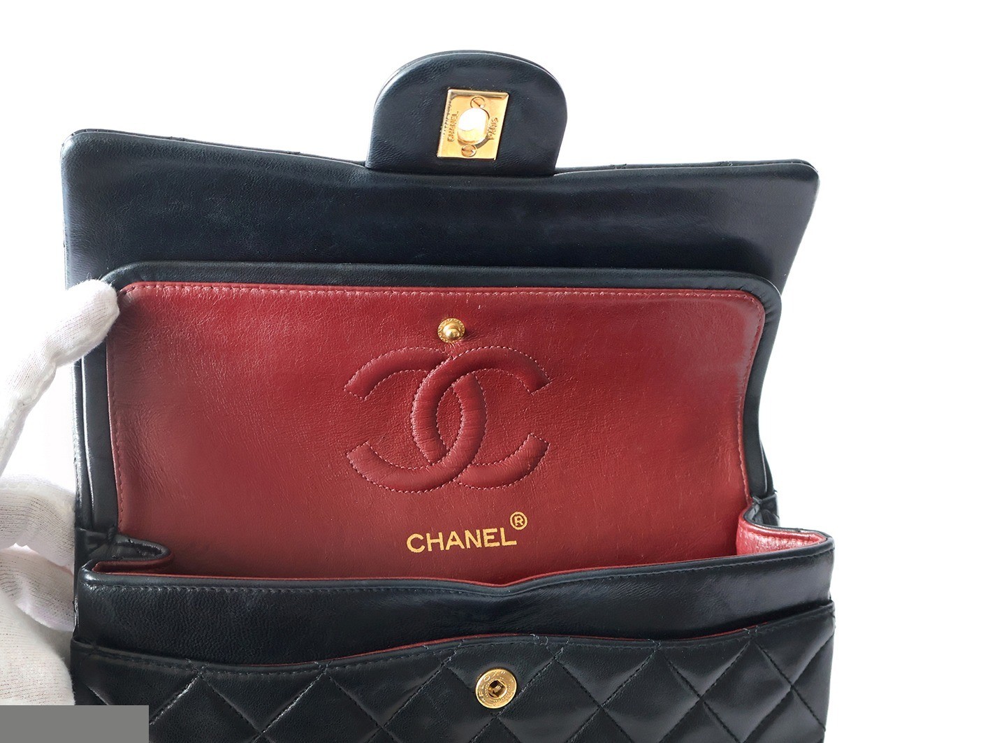 Matelassé 23 Lambskin Double Flap Double Chain Shoulder Bag, Black — view 11