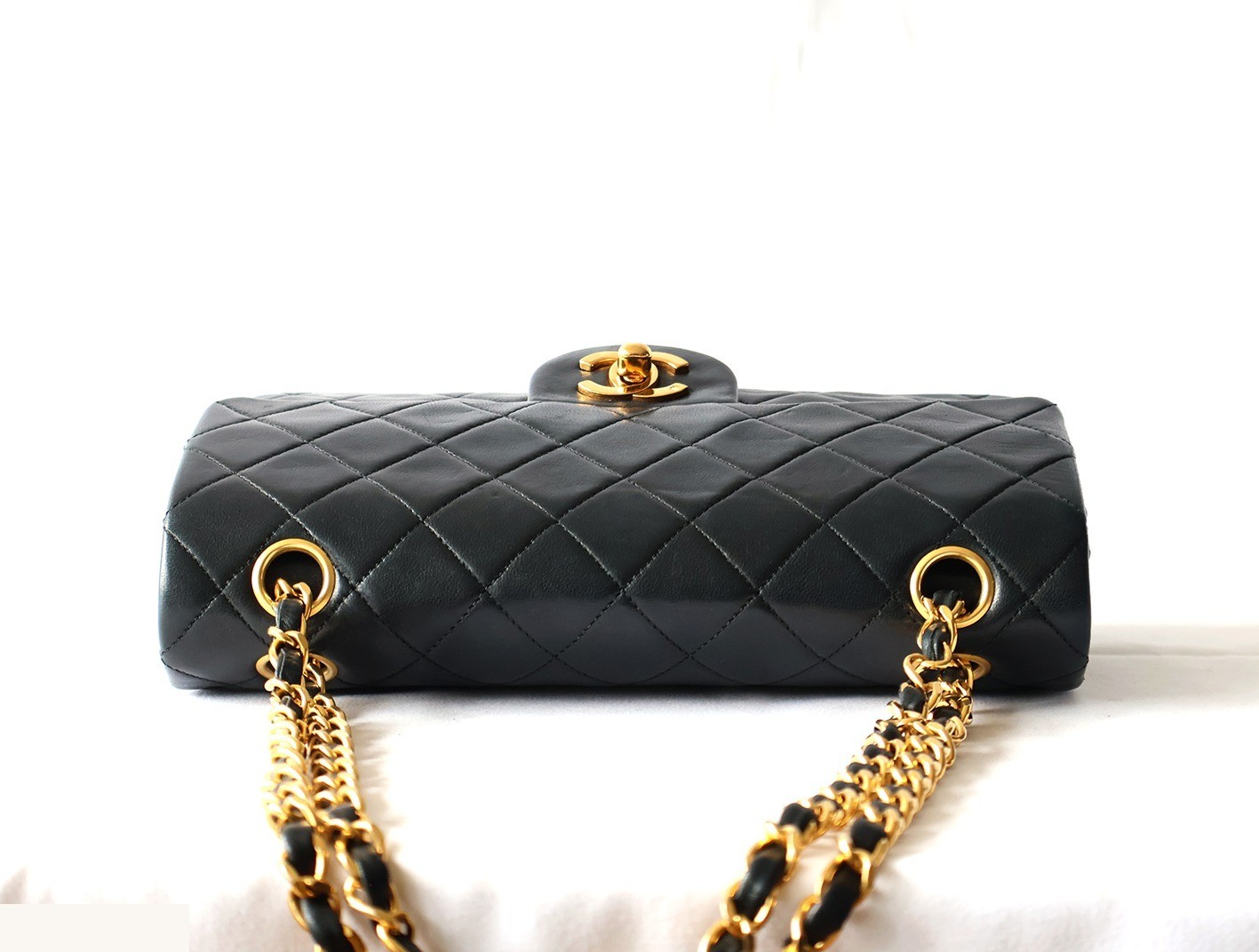 Matelassé 23 Lambskin Double Flap Double Chain Shoulder Bag, Black — view 8