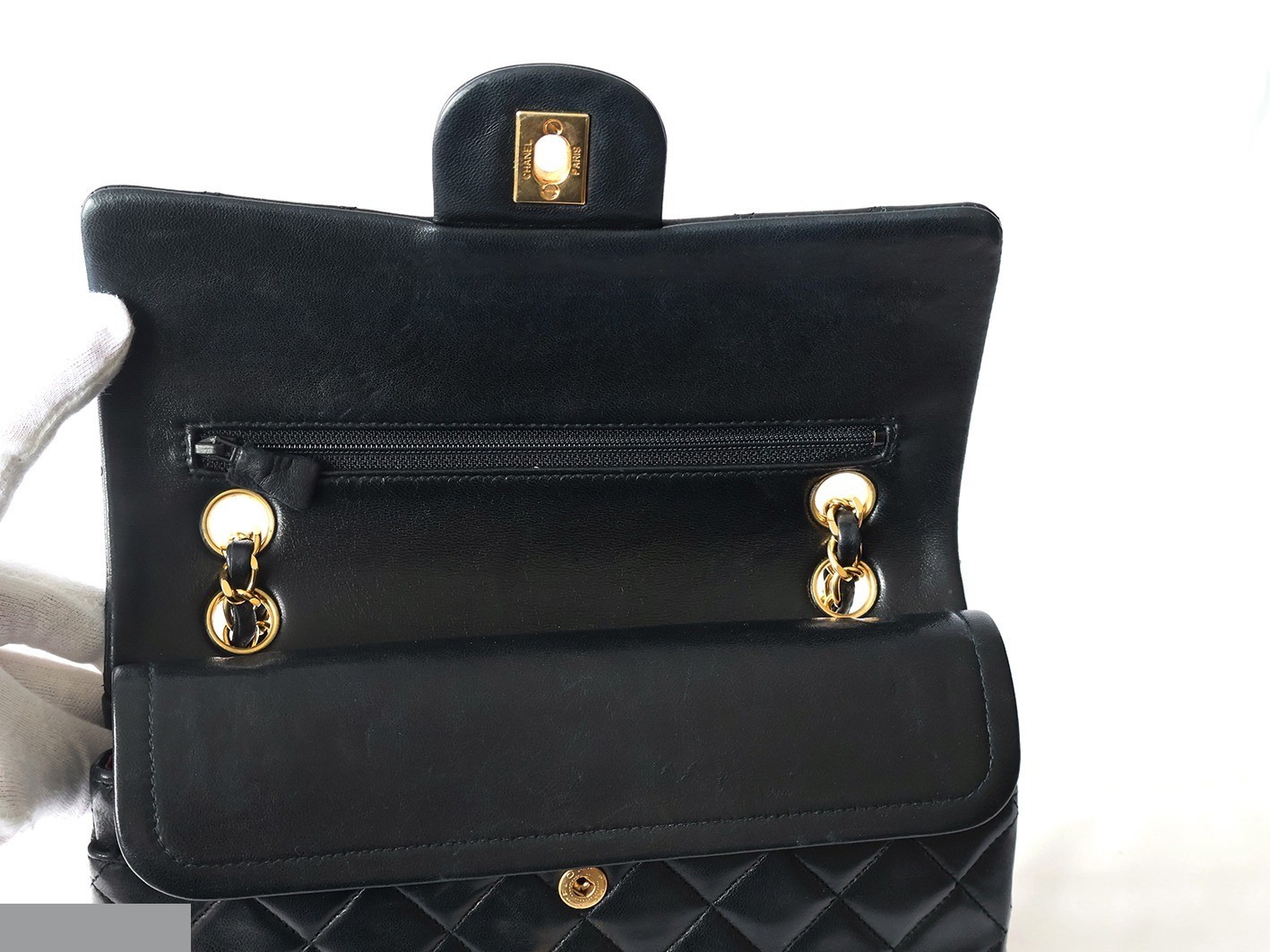 Matelassé 23 Lambskin Double Flap Double Chain Shoulder Bag, Black — view 10