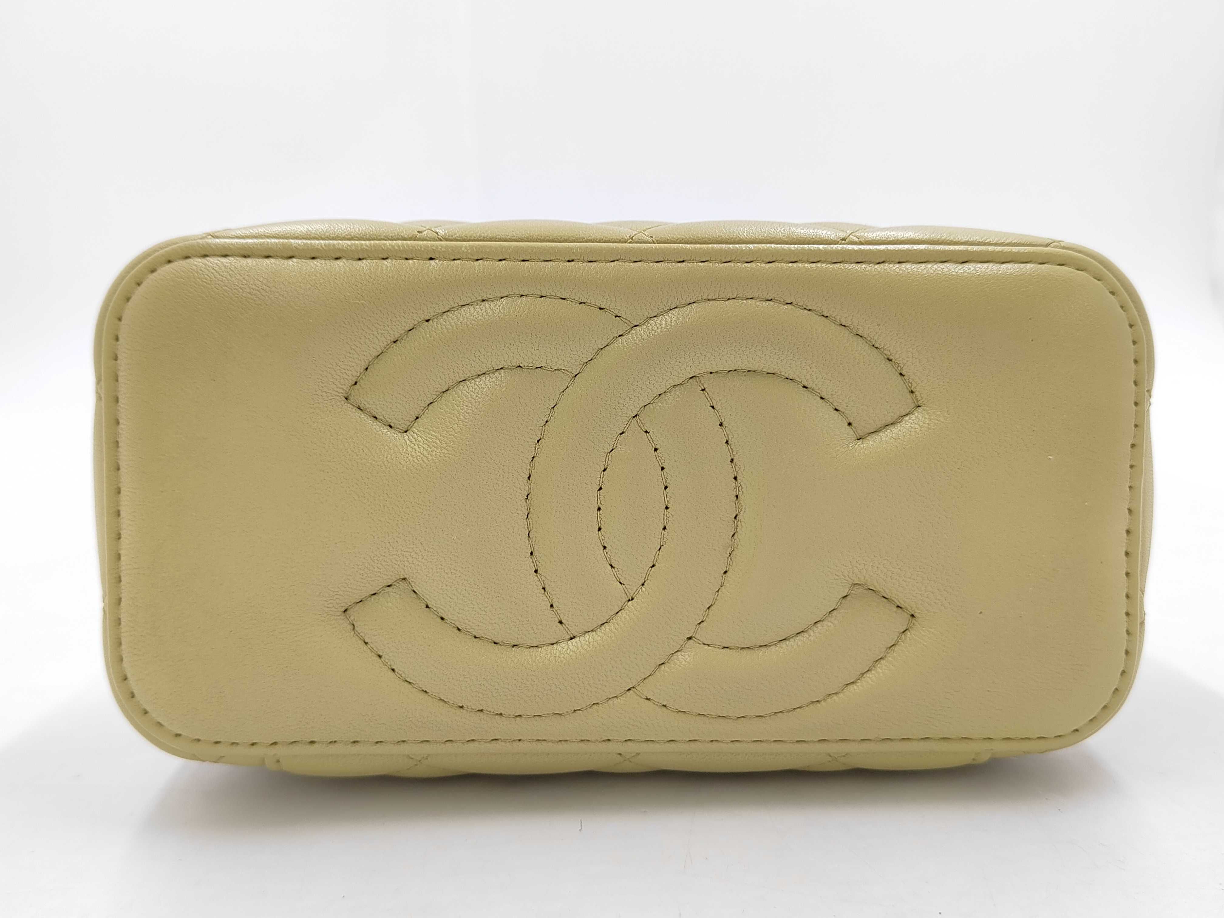 Matelassé Mini Vanity Bag, Yellow Lambskin, Chain Handle, Gold Hardware, Handbag — view 7