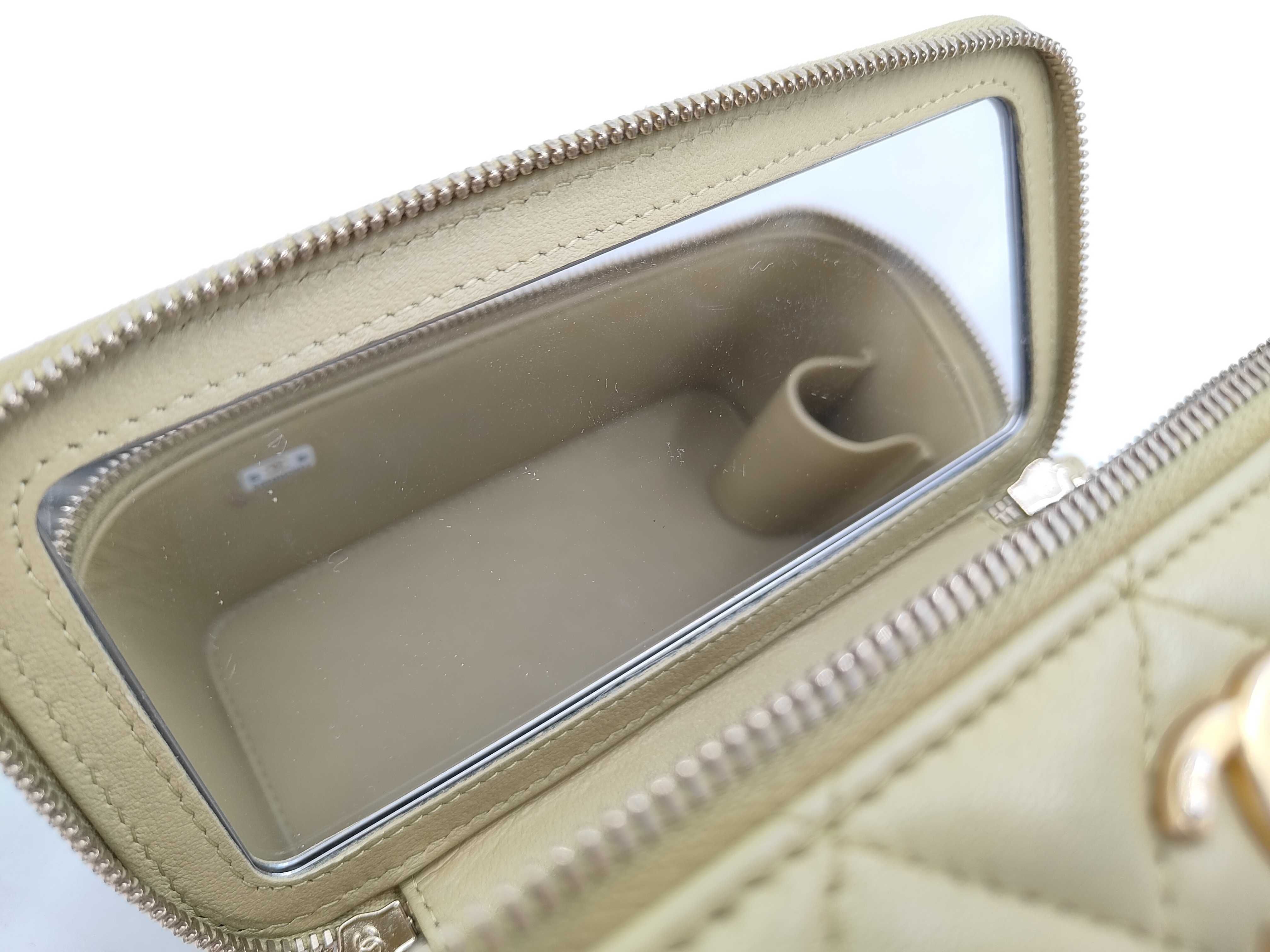 Matelassé Mini Vanity Bag, Yellow Lambskin, Chain Handle, Gold Hardware, Handbag — view 10