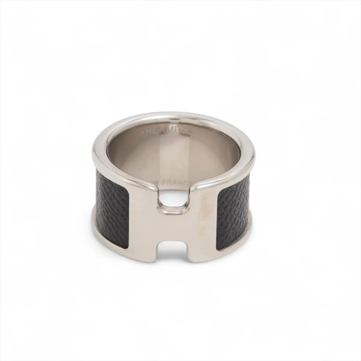 Olympe Ring, Size L, GP x Leather, Silver x Black. Shows signs of wear including