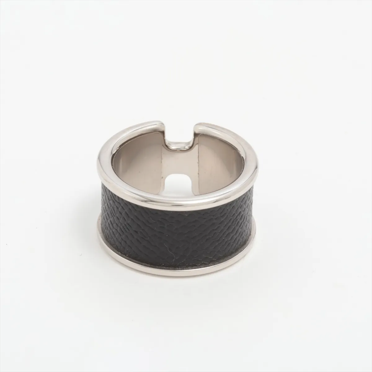 Olympe Ring, Size L, GP x Leather, Silver x Black. Shows signs of wear including — view 2