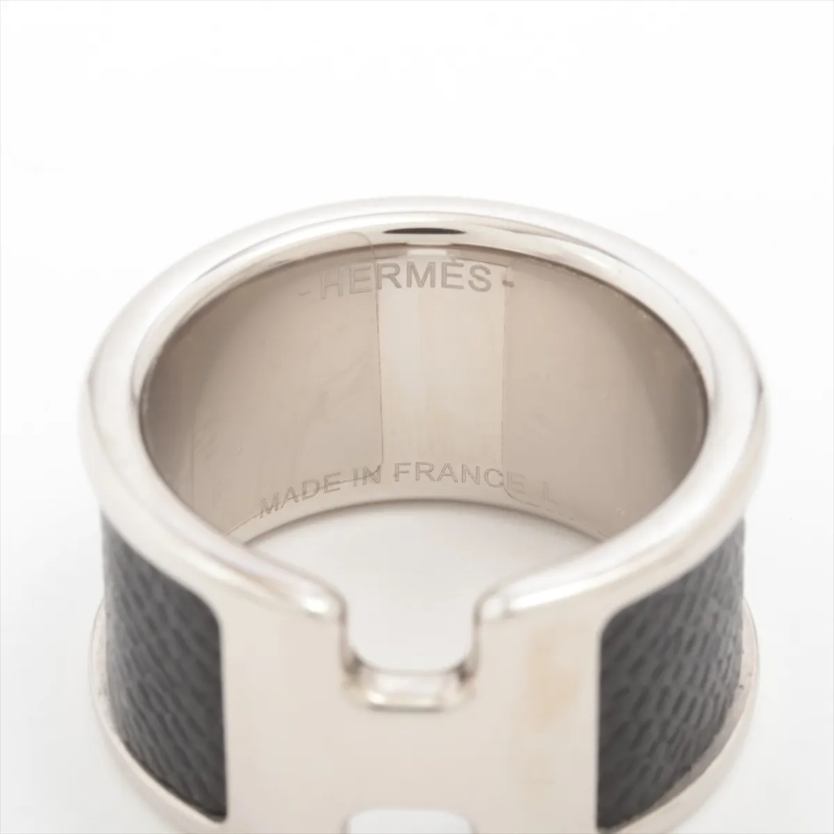 Olympe Ring, Size L, GP x Leather, Silver x Black. Shows signs of wear including — view 3