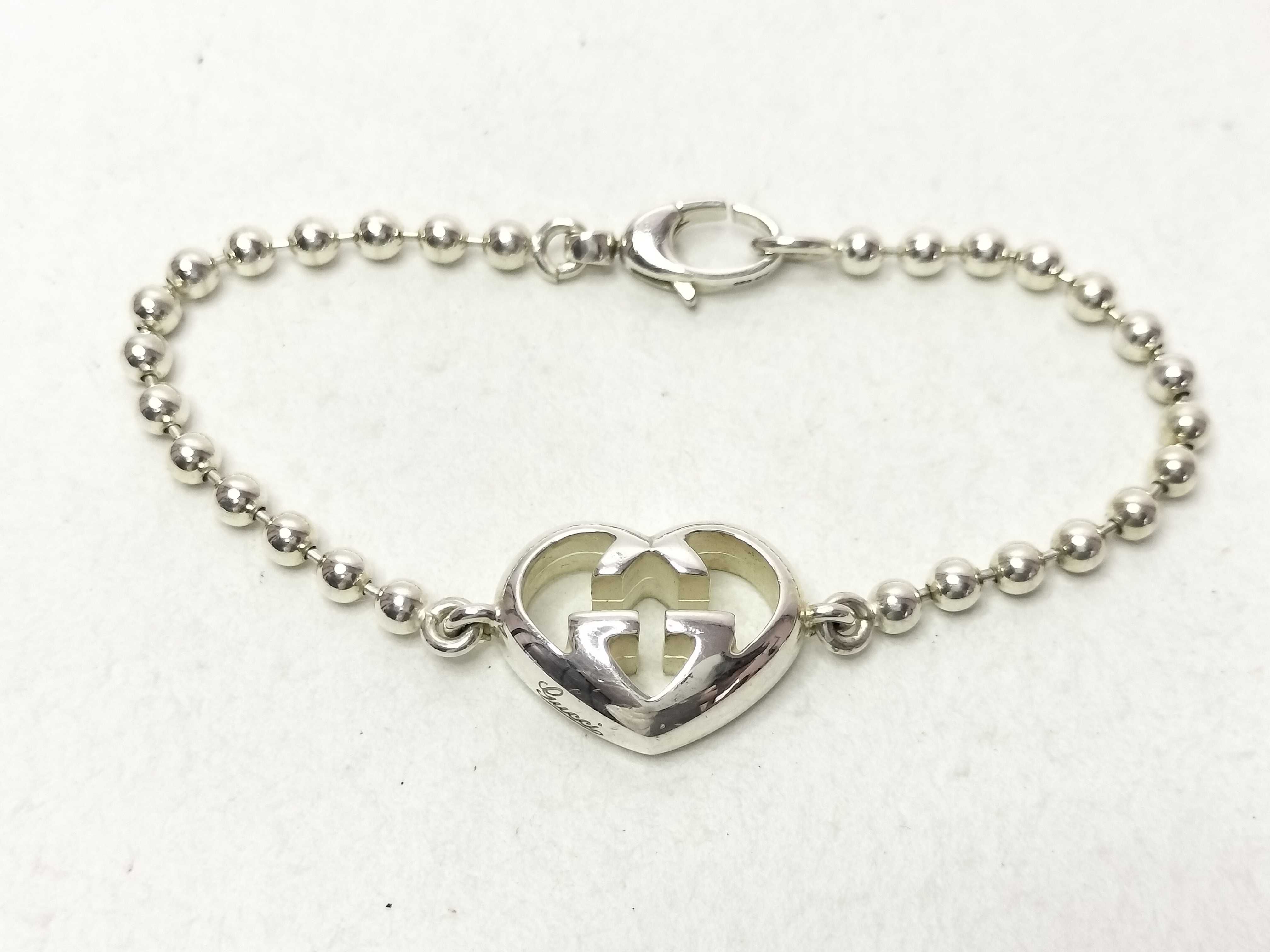 Ag925 Interlocking G Heart Ball Chain Bracelet 12.95g Accessories: Dust bag Bracelet/Bangle