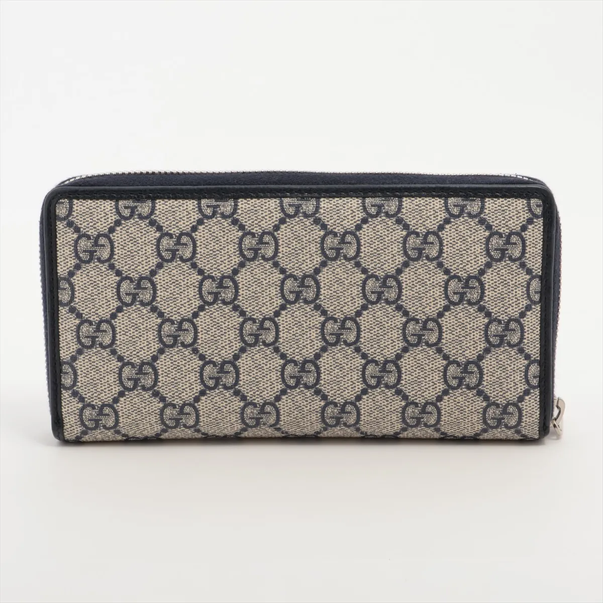 GG Supreme 673003 PVC x Leather Round Zip Wallet, Navy — view 2