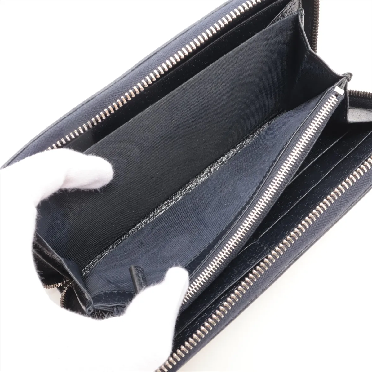 GG Supreme 673003 PVC x Leather Round Zip Wallet, Navy — view 5