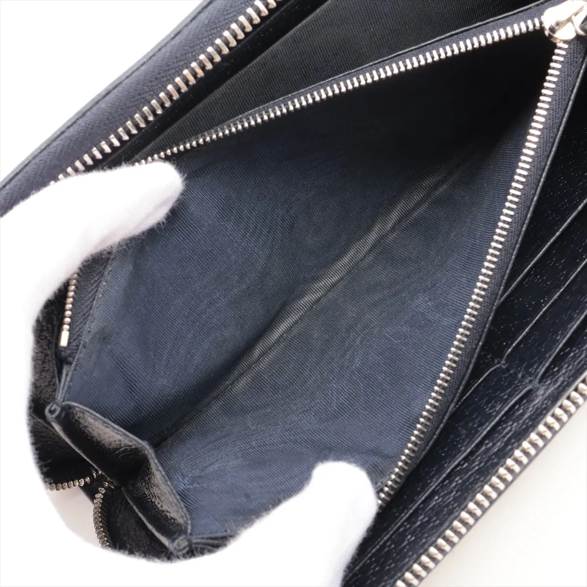 GG Supreme 673003 PVC x Leather Round Zip Wallet, Navy — view 7