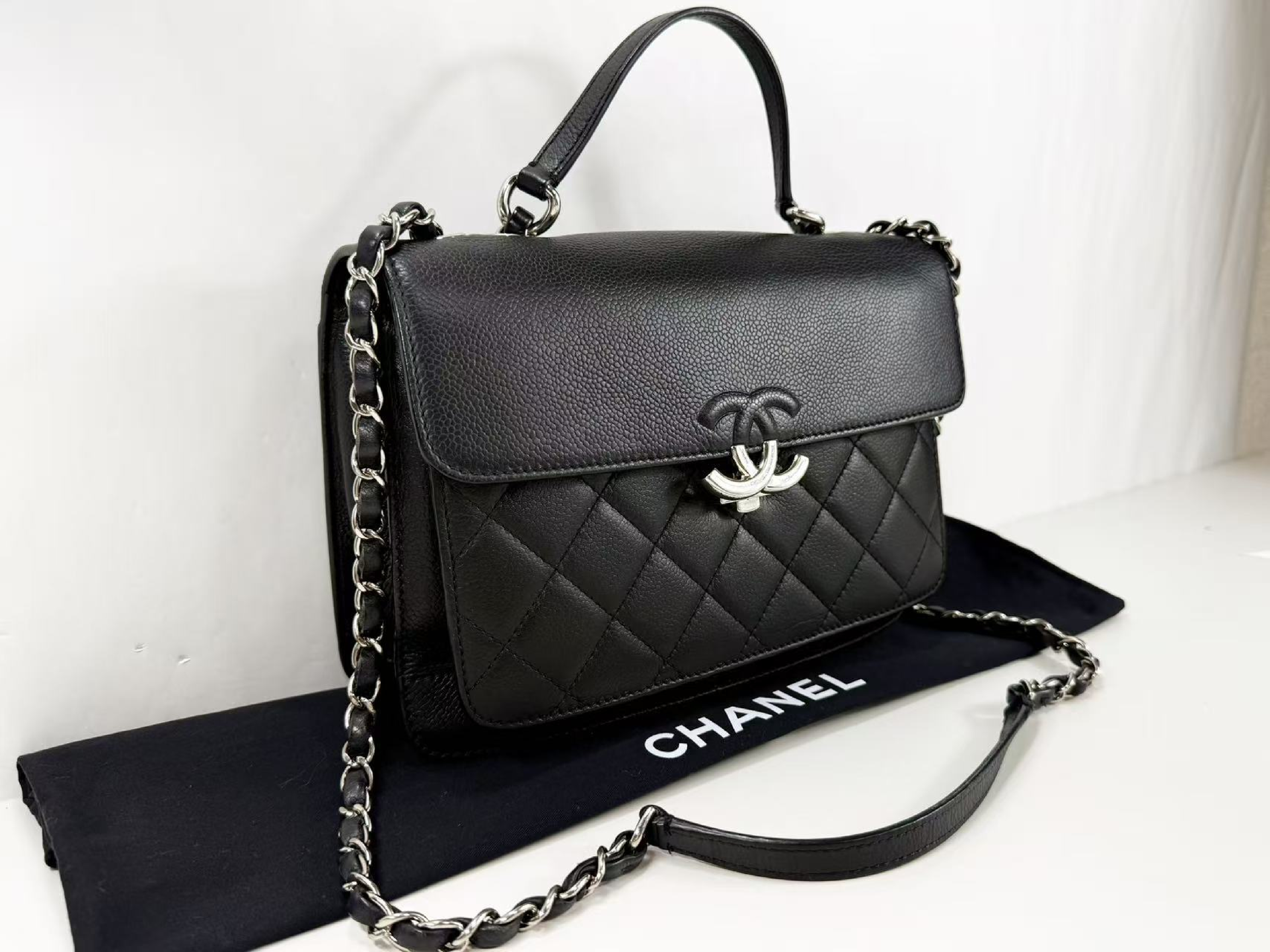 Black Caviar Skin Half Coco Matelassé Shoulder Bag, Approx. W25cm, Serial Number , with Dust Bag and Seal, Silver Hardware, Item Number 23765805 — view 2
