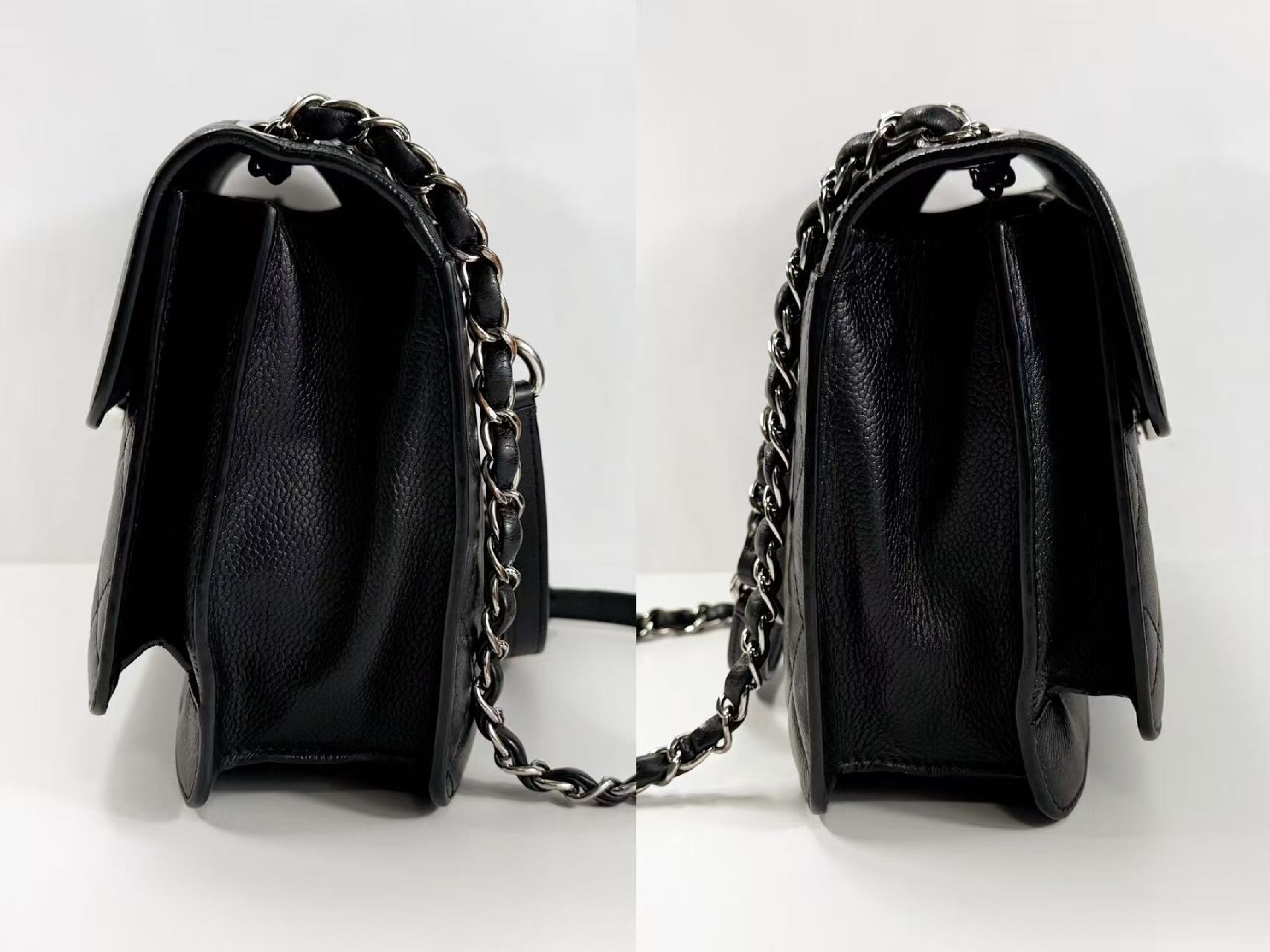 Black Caviar Skin Half Coco Matelassé Shoulder Bag, Approx. W25cm, Serial Number , with Dust Bag and Seal, Silver Hardware, Item Number 23765805 — view 12