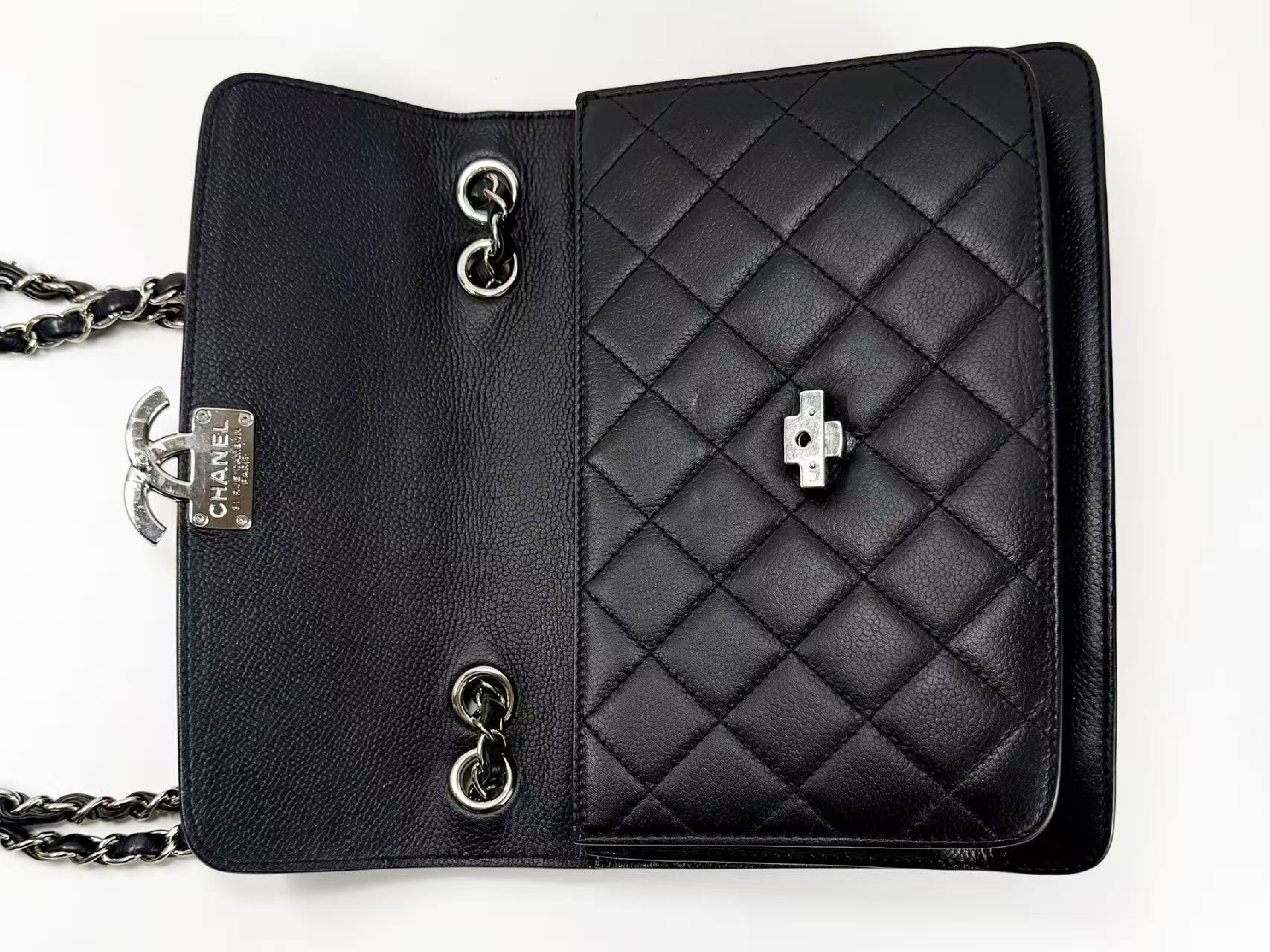 Black Caviar Skin Half Coco Matelassé Shoulder Bag, Approx. W25cm, Serial Number , with Dust Bag and Seal, Silver Hardware, Item Number 23765805 — view 13