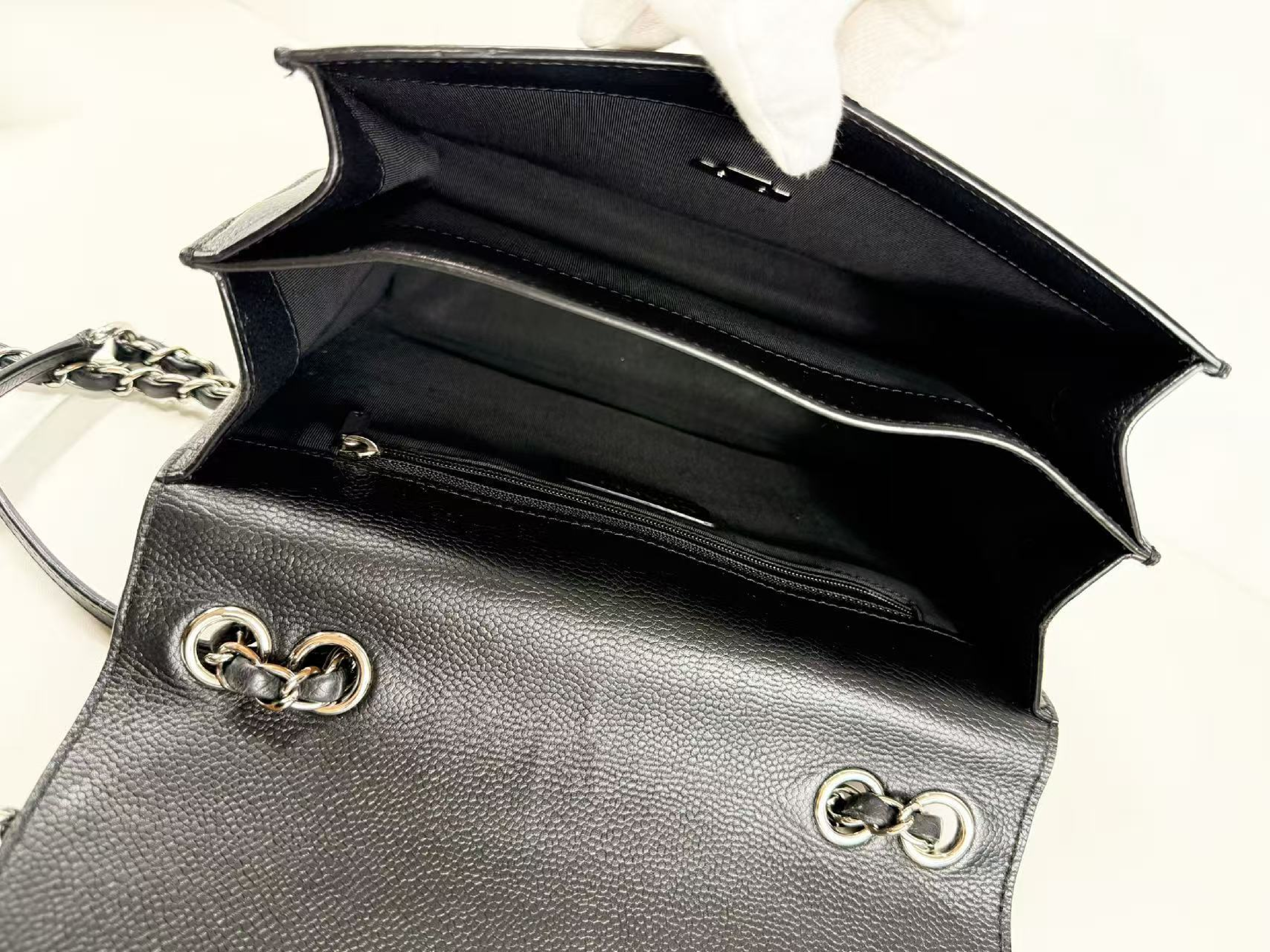 Black Caviar Skin Half Coco Matelassé Shoulder Bag, Approx. W25cm, Serial Number , with Dust Bag and Seal, Silver Hardware, Item Number 23765805 — view 14