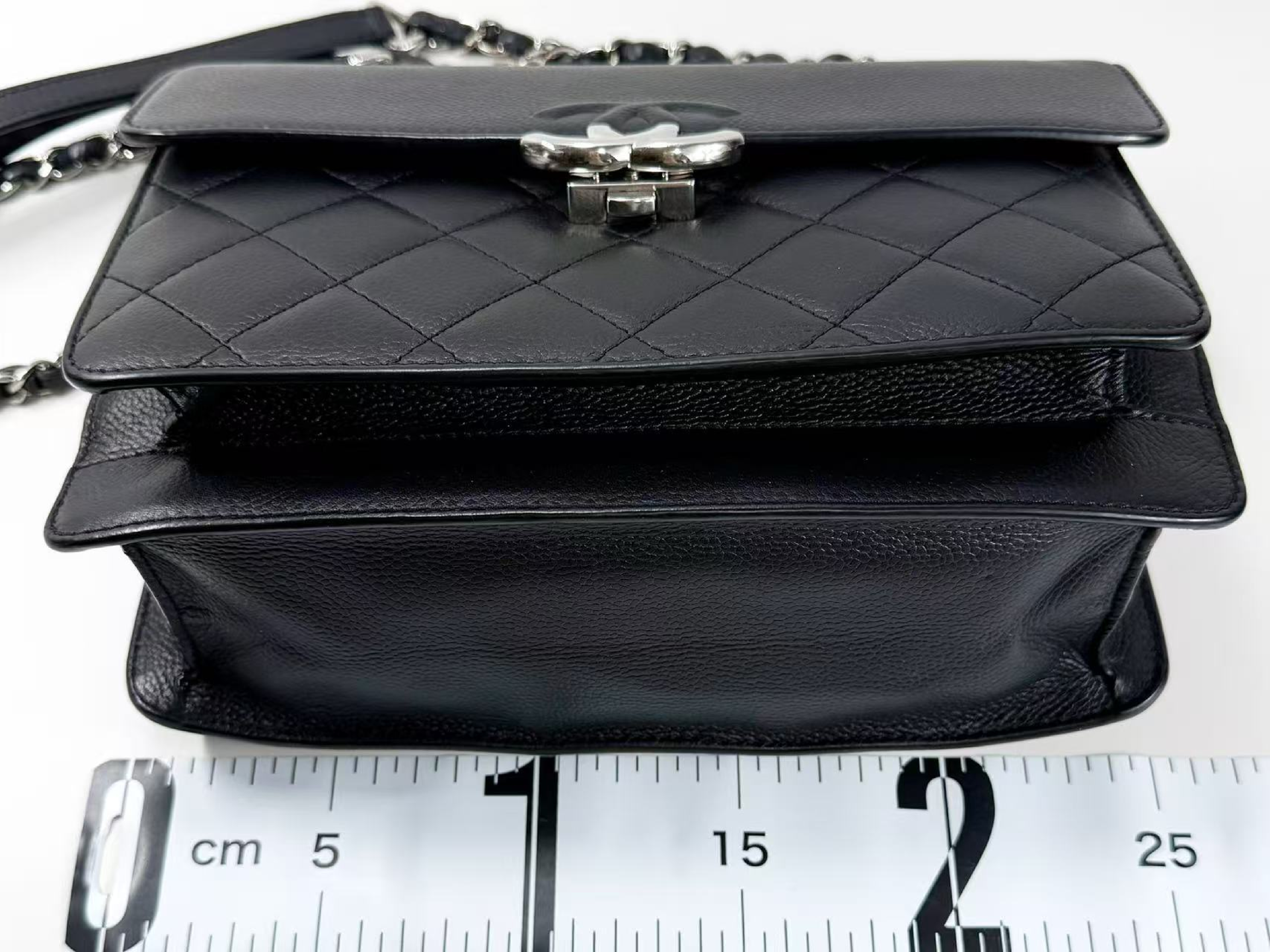 Black Caviar Skin Half Coco Matelassé Shoulder Bag, Approx. W25cm, Serial Number , with Dust Bag and Seal, Silver Hardware, Item Number 23765805 — view 4