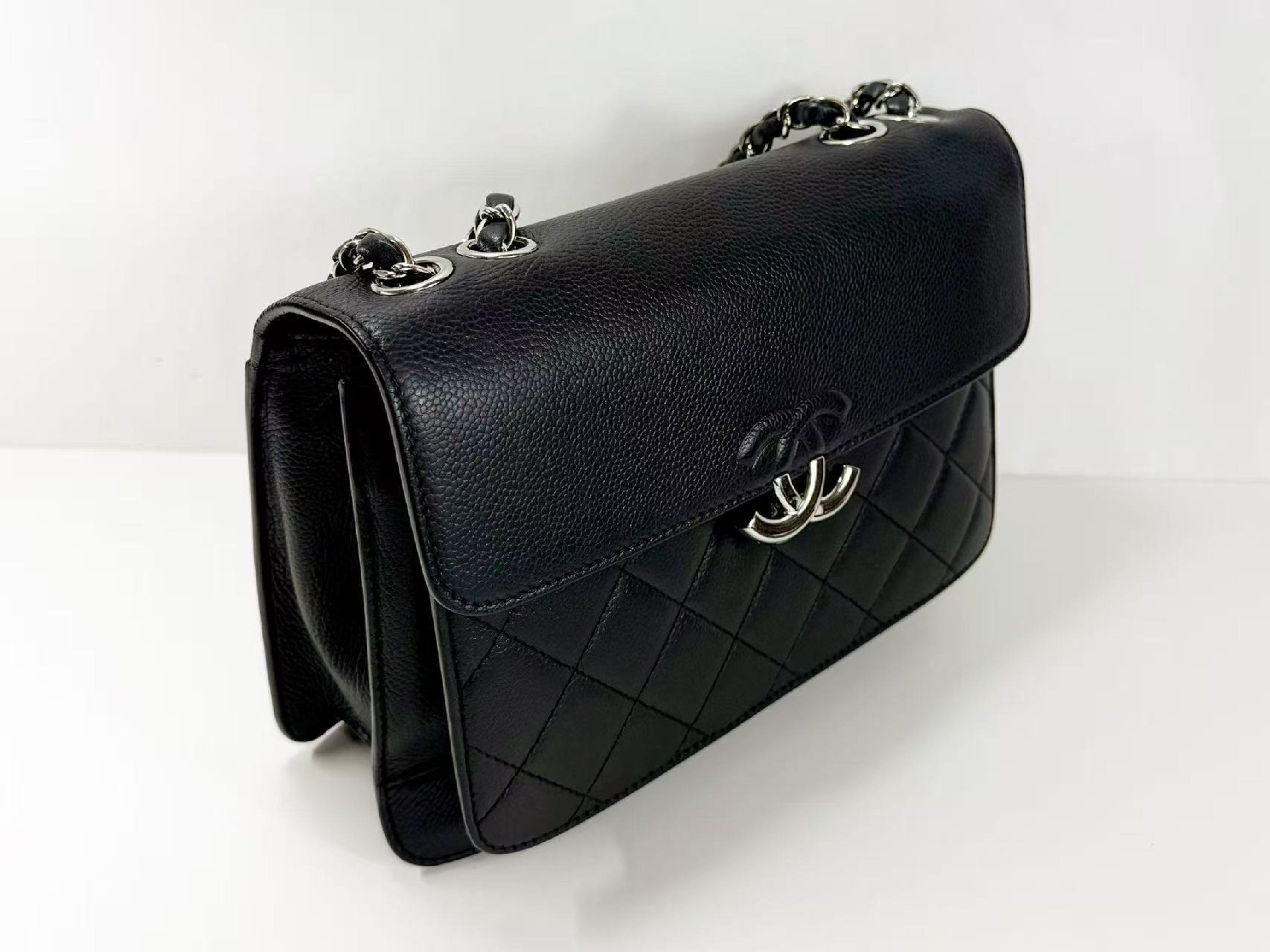 Black Caviar Skin Half Coco Matelassé Shoulder Bag, Approx. W25cm, Serial Number , with Dust Bag and Seal, Silver Hardware, Item Number 23765805 — view 6