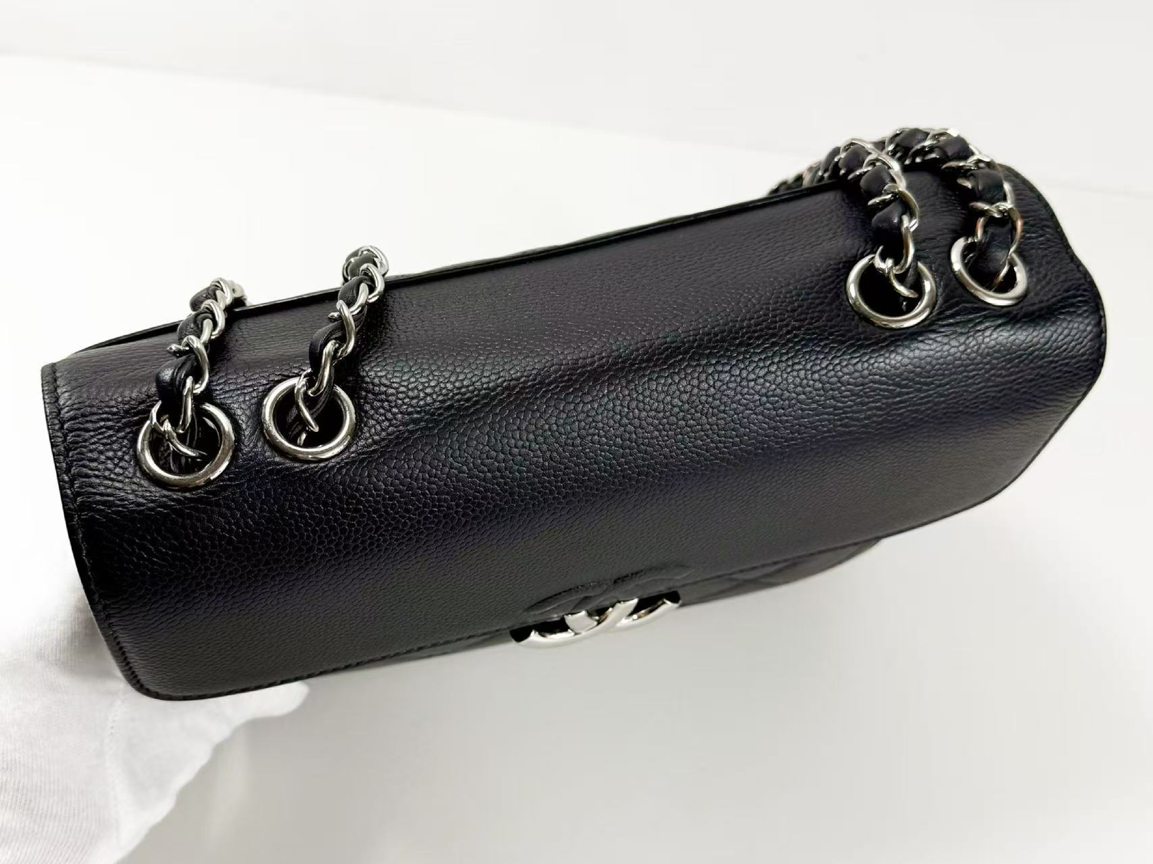 Black Caviar Skin Half Coco Matelassé Shoulder Bag, Approx. W25cm, Serial Number , with Dust Bag and Seal, Silver Hardware, Item Number 23765805 — view 7