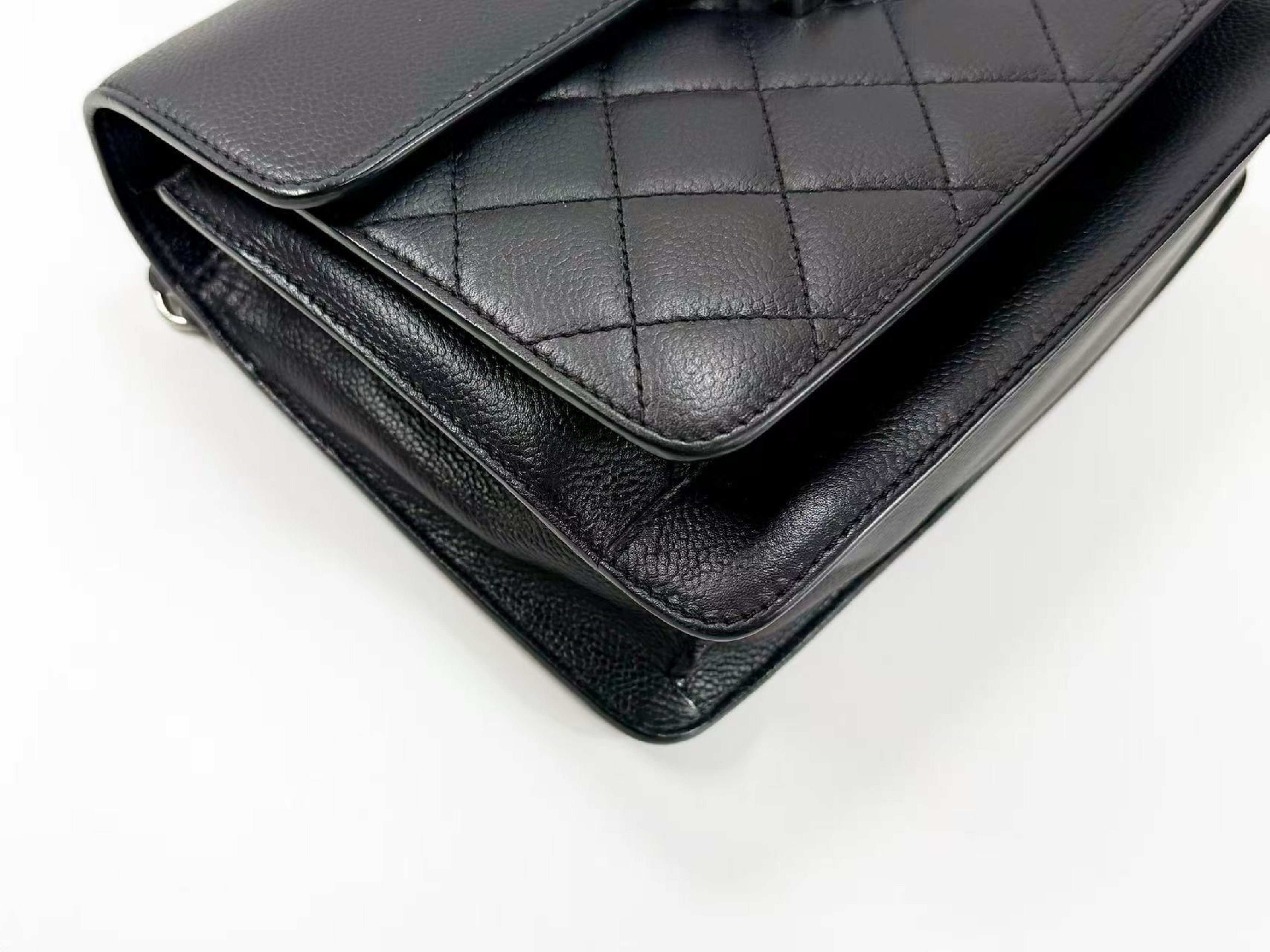 Black Caviar Skin Half Coco Matelassé Shoulder Bag, Approx. W25cm, Serial Number , with Dust Bag and Seal, Silver Hardware, Item Number 23765805 — view 9