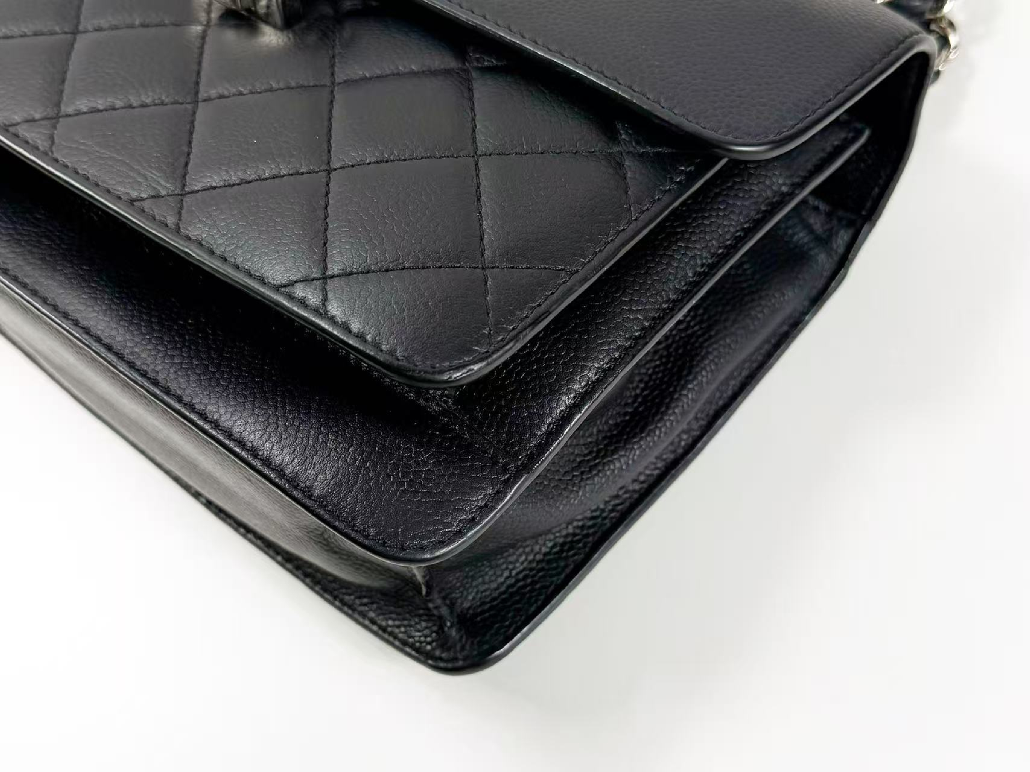 Black Caviar Skin Half Coco Matelassé Shoulder Bag, Approx. W25cm, Serial Number , with Dust Bag and Seal, Silver Hardware, Item Number 23765805 — view 10